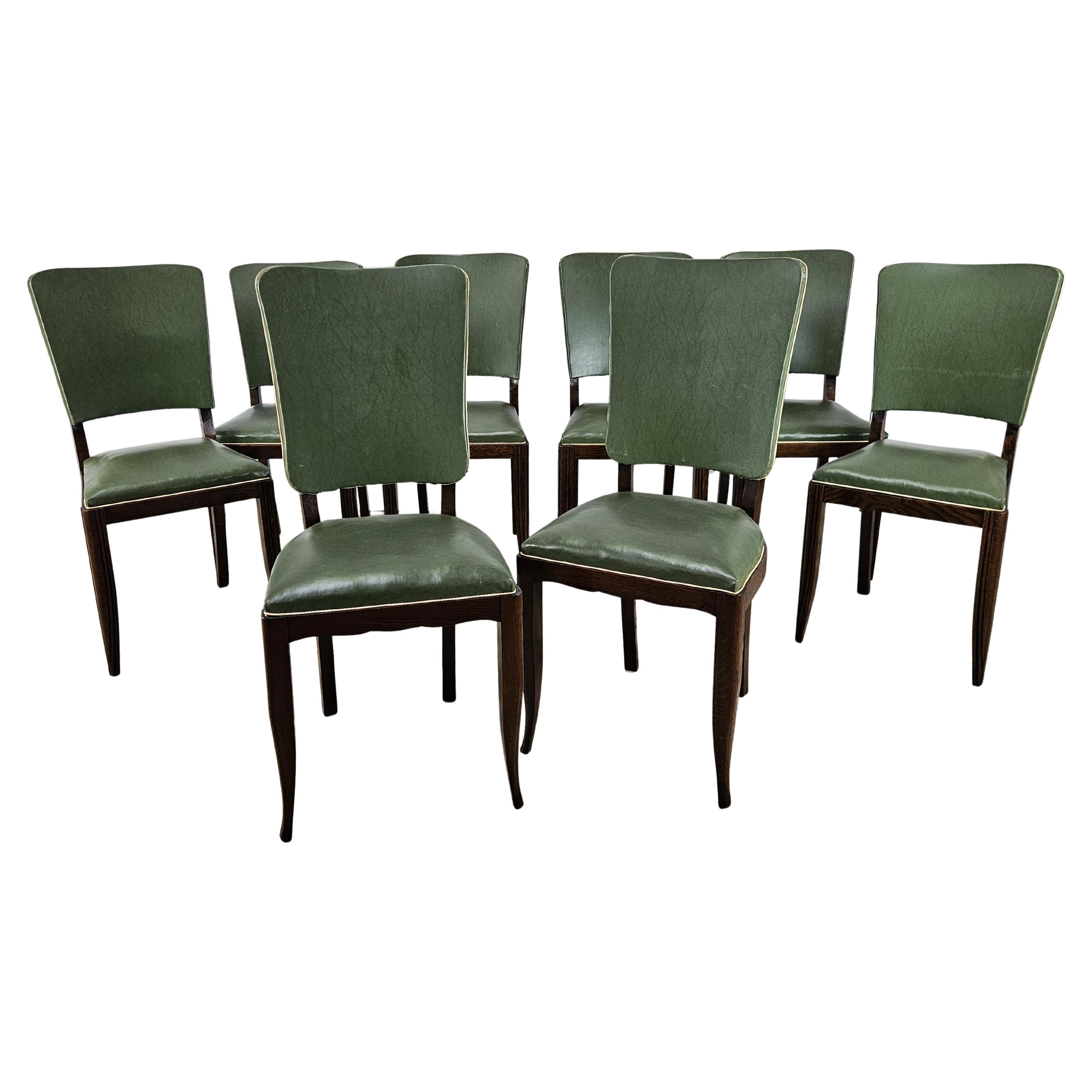 Set di 8 sedie Art Decò in rovere per sala da pranzo, 1950 in vendita