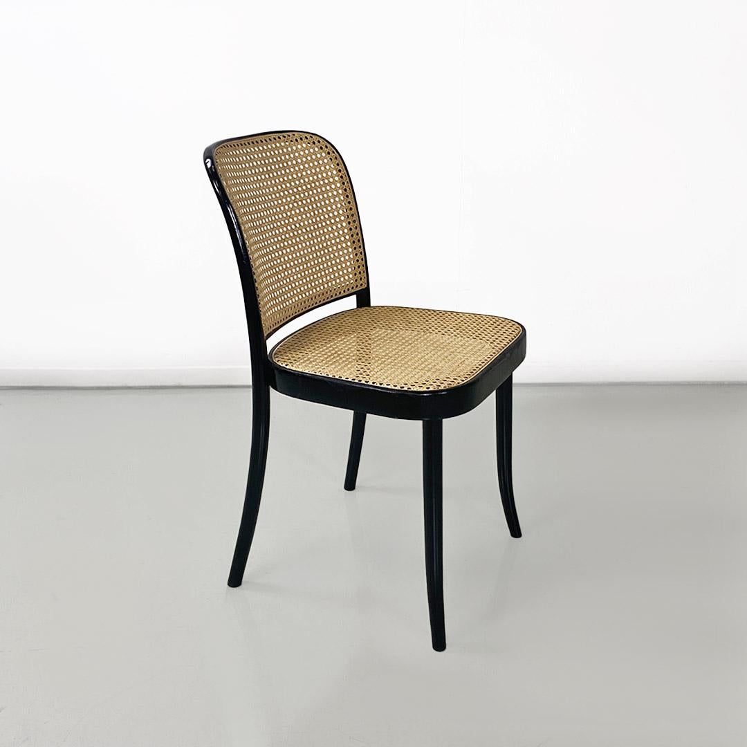 Romantique Ensemble de 8 chaises en bois verni noir Vienna straw antique Italian 1900s en vente
