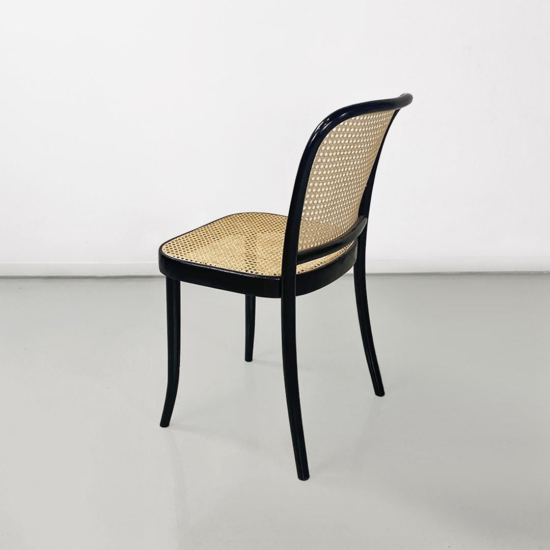 Paille Ensemble de 8 chaises en bois verni noir Vienna straw antique Italian 1900s en vente