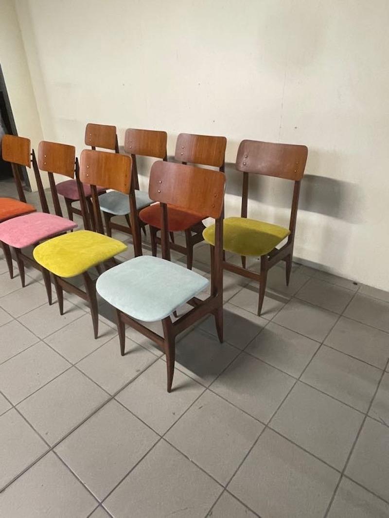 Set di 8 sedie in teak e tessuto anni '60 In condizioni ottime in vendita a SAN PIETRO MOSEZZO, NO
