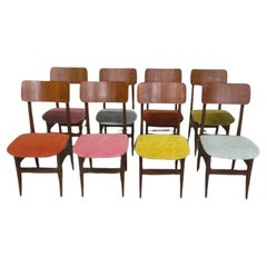 Set di 8 sedie in teak e tessuto anni '60
