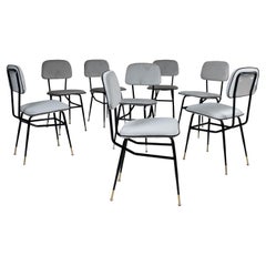 Set di 8 sedie in velluto grigio, 1960