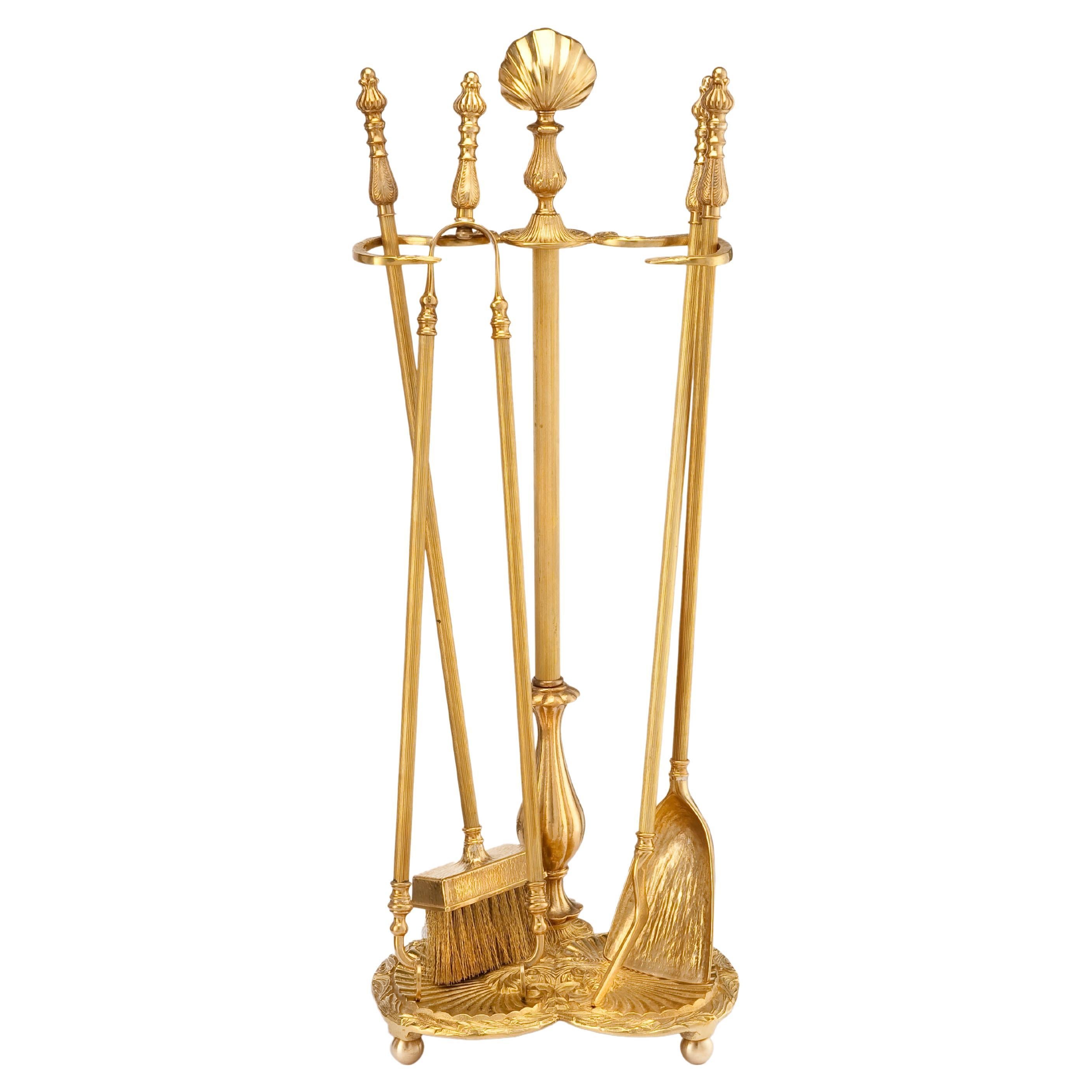 All Saints brass fireplace tool set For Sale