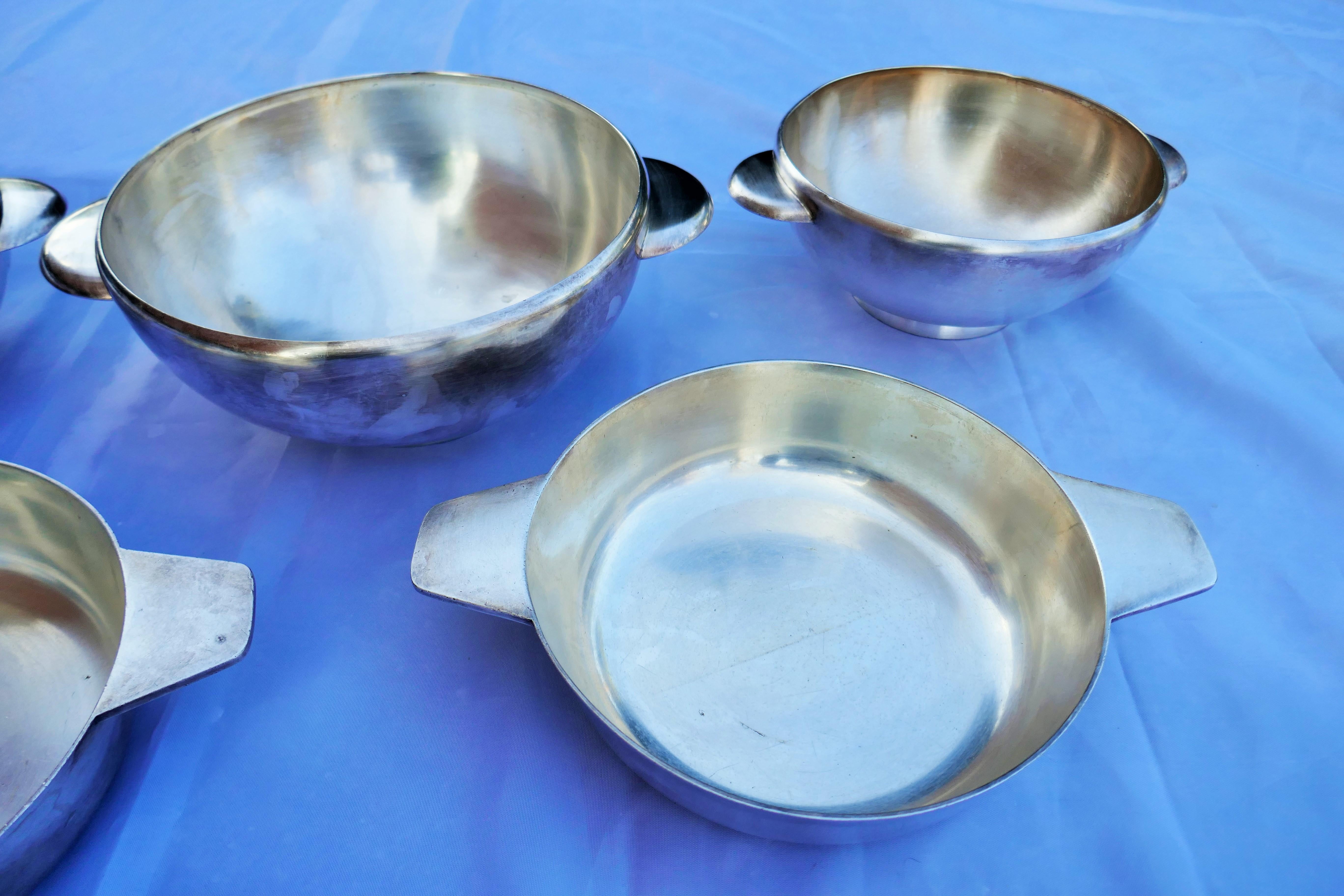 Alpaca Set of five cookware by Giò Ponti for ArtKrupp Berndorf and Sambonet  For Sale