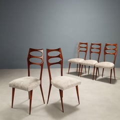 Esszimmerstuhl-Set im Mid-Century-Modern-Stil, Buchenholz und Stoff, Italien, 1950er Jahre