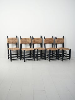Set of five Moroccan wooden chairs