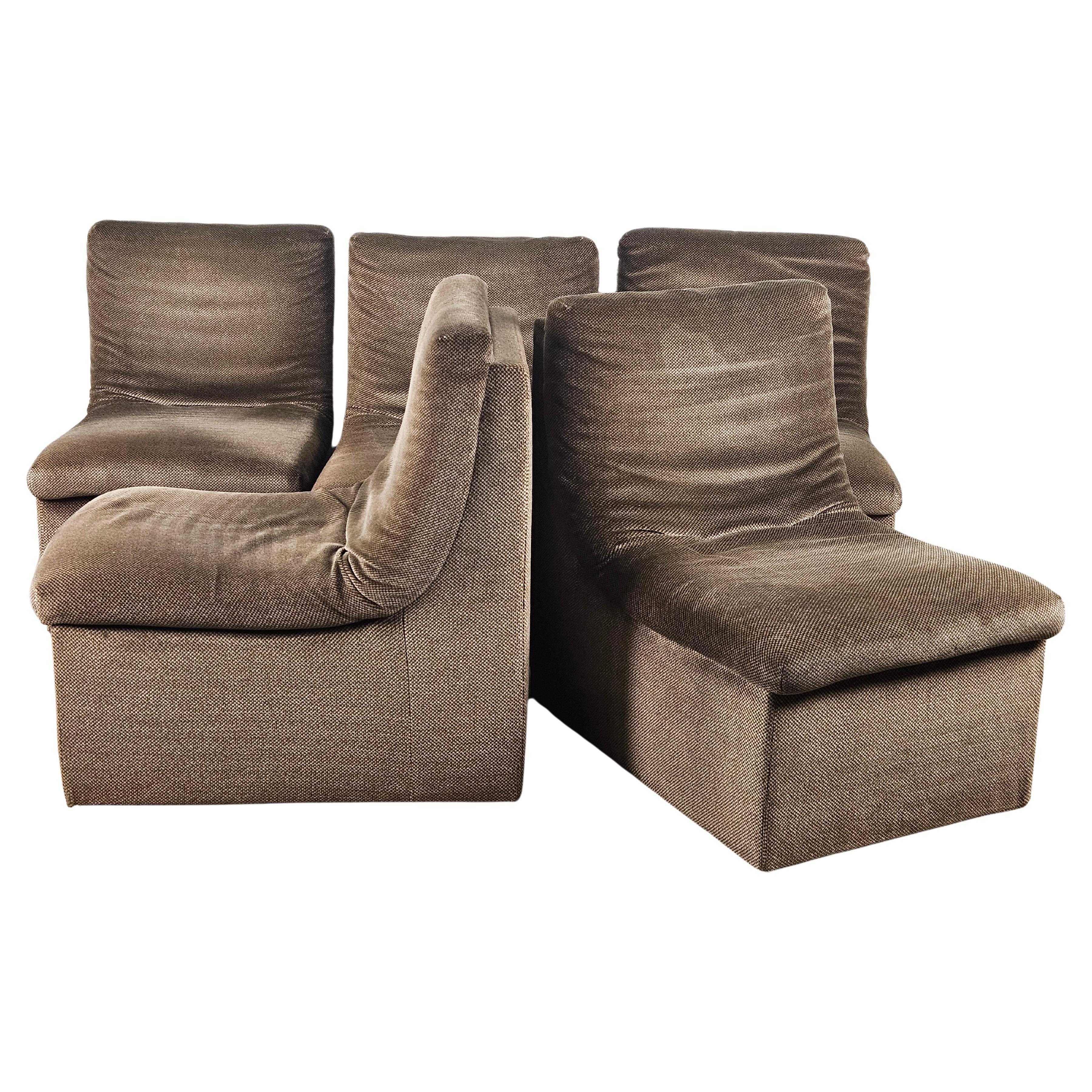 Set of five modular 1970s fabric seats