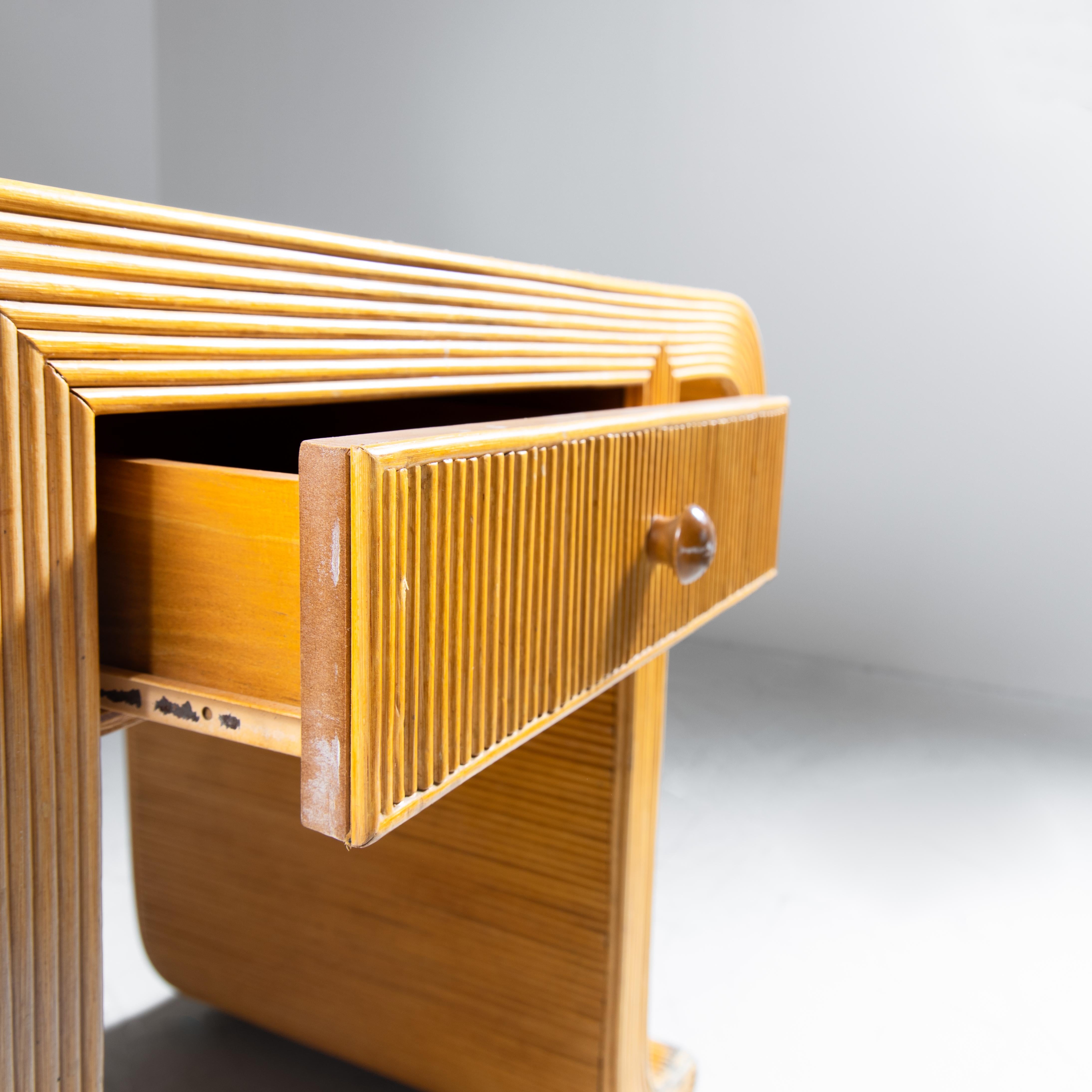 Set of console table, mirror, rattan stool, 1970s For Sale 1