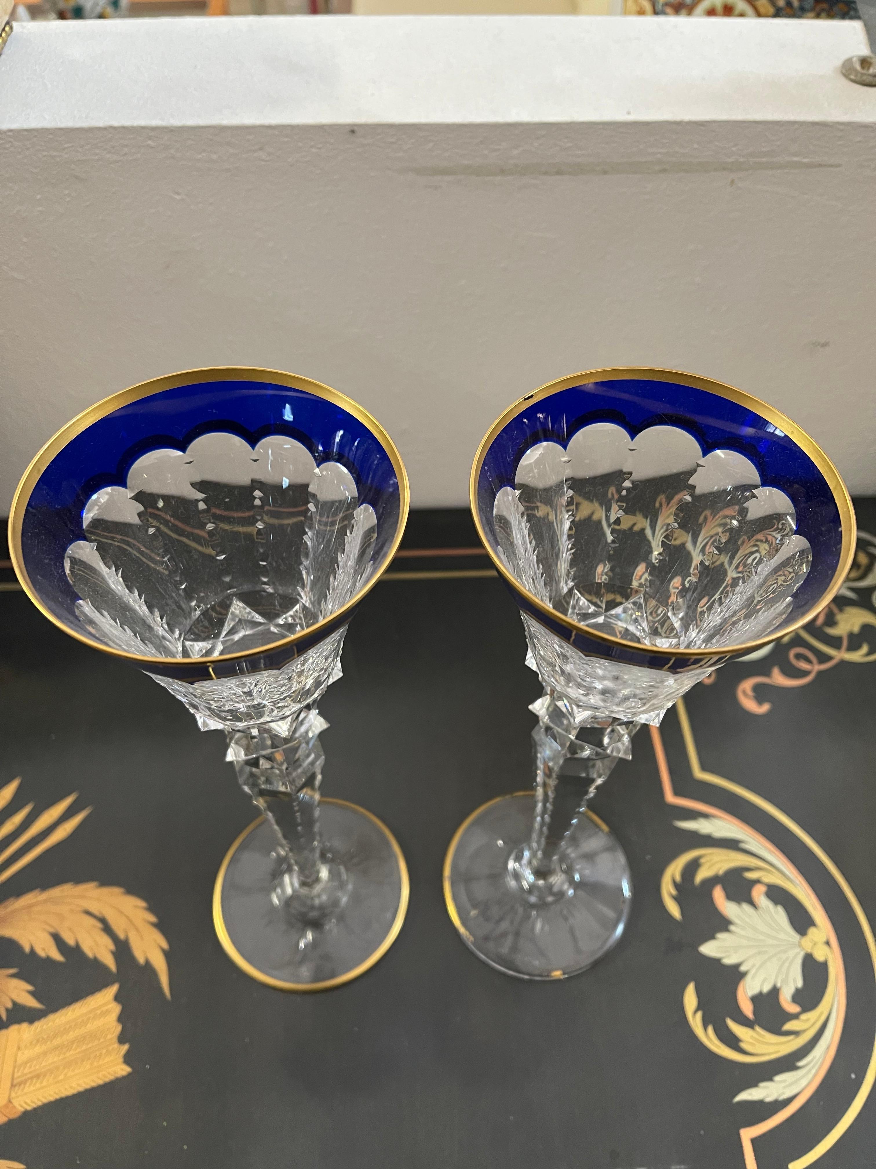 Italian Set di due bicchieri da vino in cristallo saint louis colorato vintage  For Sale