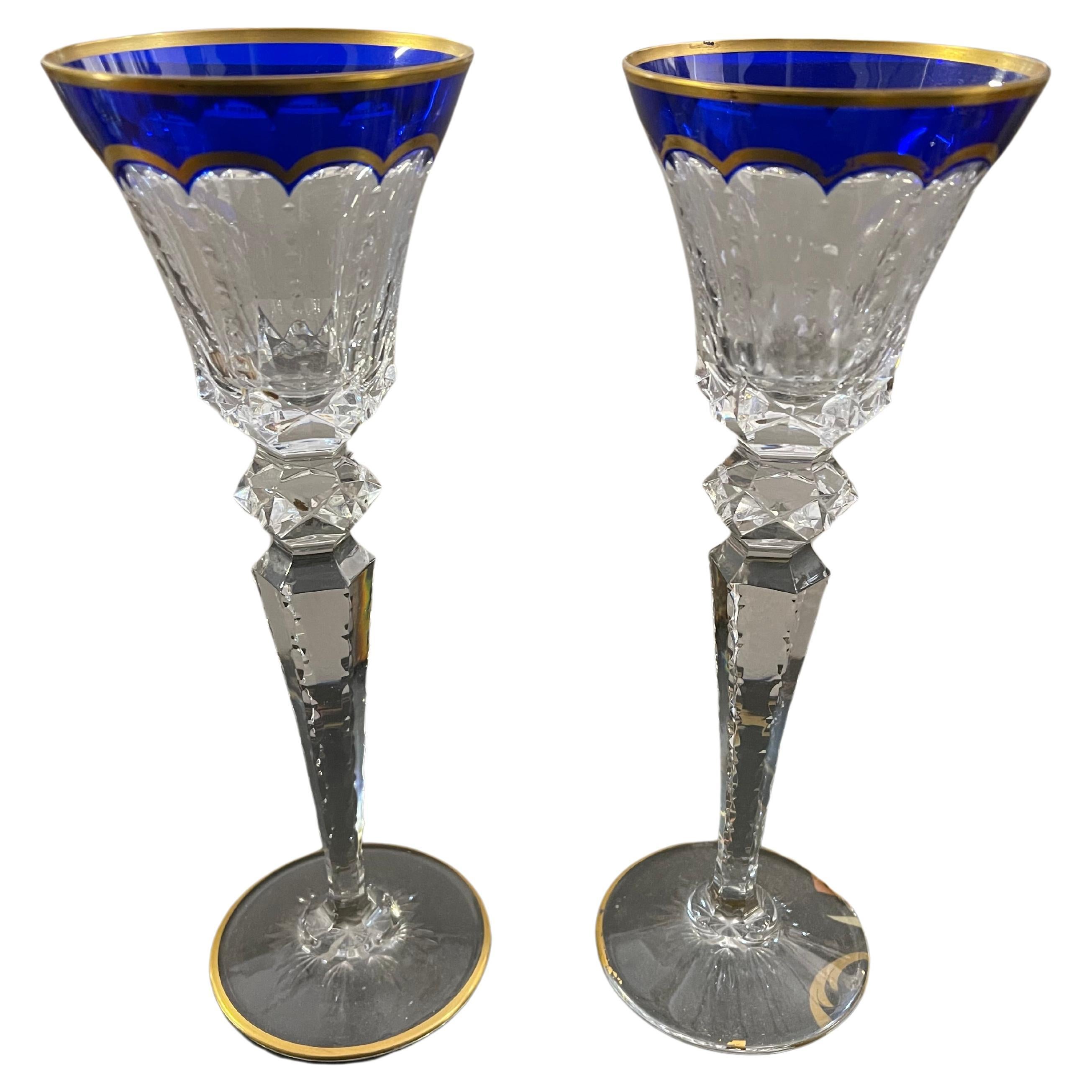 Ensemble di due bicchieri da vino en cristallo saint louis colorato vintage 