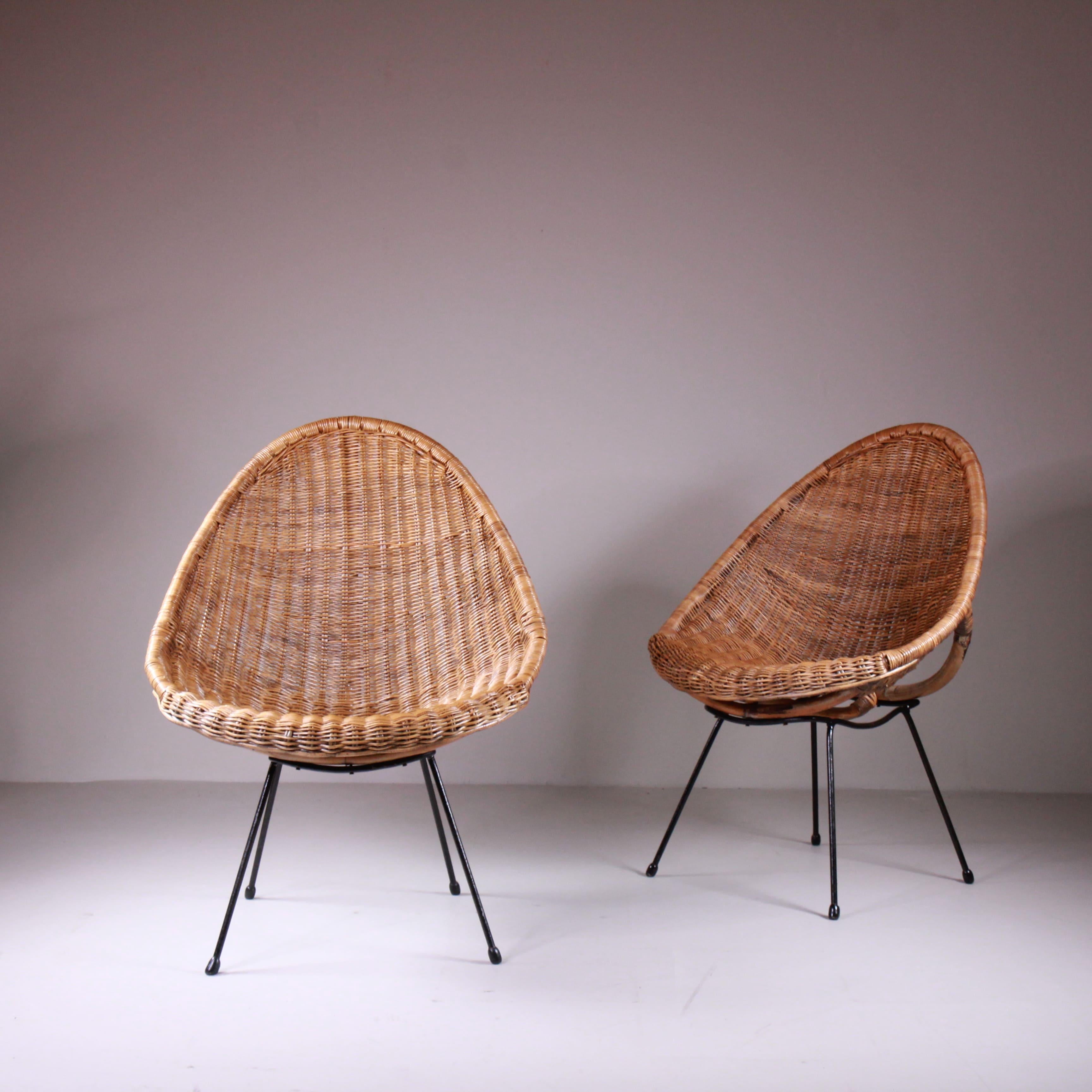 Italian Ensemble de deux fauteuils en rotin, fabrication italienne en vente