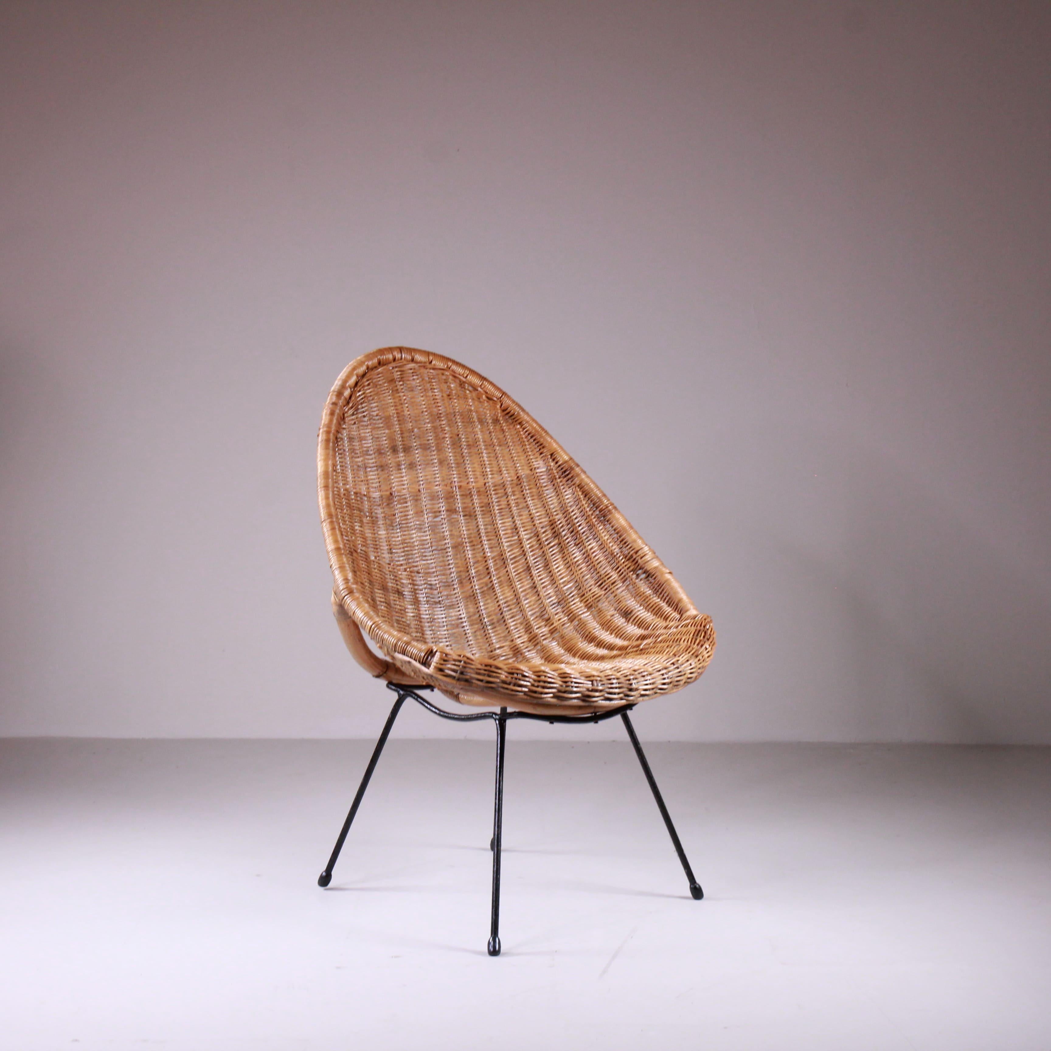 Mid-20th Century Ensemble de deux fauteuils en rotin, fabrication italienne en vente