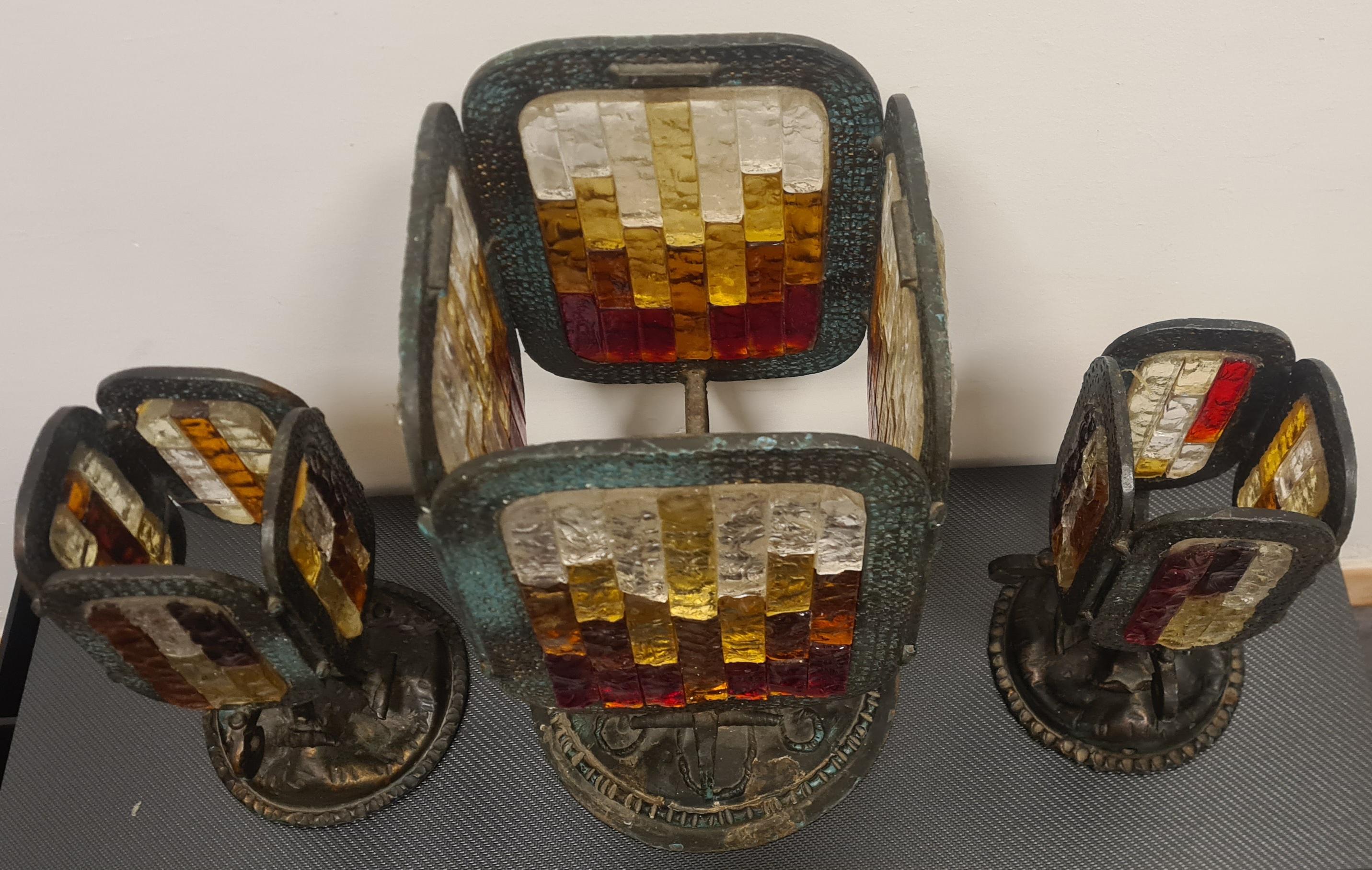 Ensemble de lampes en fer forgé et verre de style brutaliste par Albano Poli pour Poliarte en vente 4