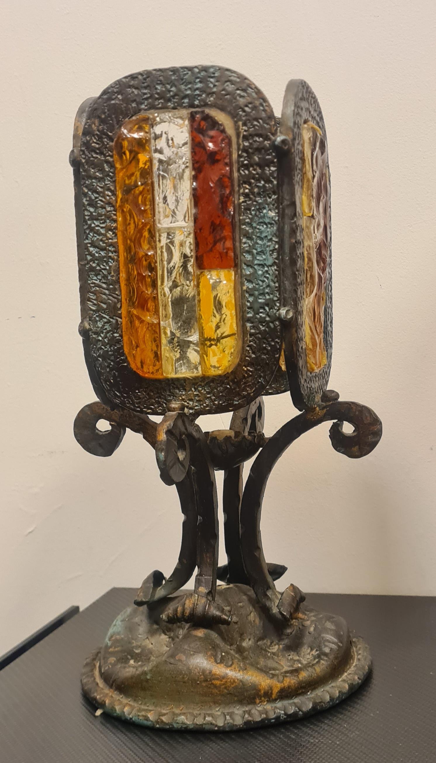 Ensemble de lampes en fer forgé et verre de style brutaliste par Albano Poli pour Poliarte en vente 13