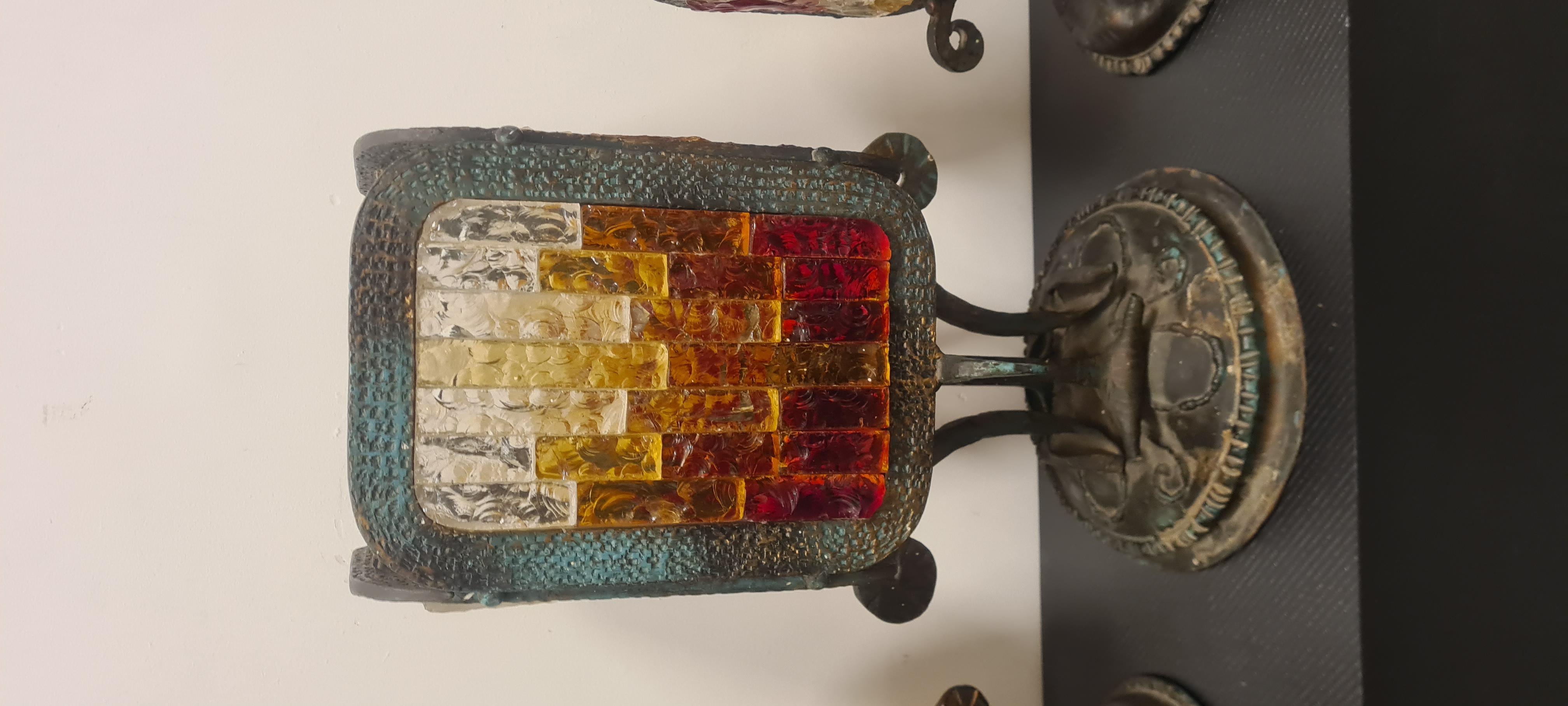 Set of Brutalist Lamps in wrought iron and glass by Albano Poli for Poliarte In Good Condition For Sale In Torino, IT