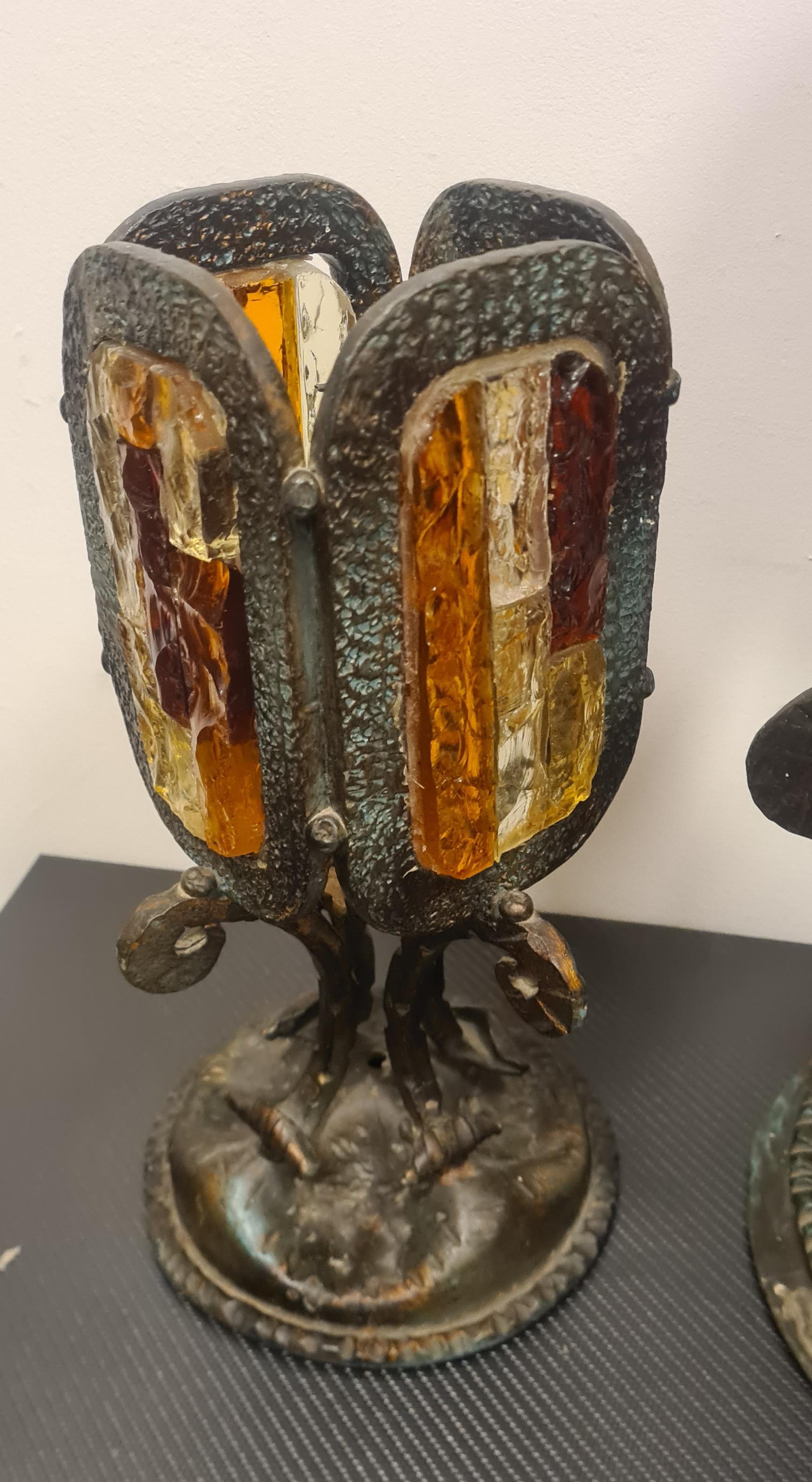 Verre de Murano Ensemble de lampes en fer forgé et verre de style brutaliste par Albano Poli pour Poliarte en vente