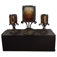 Retro Set of Brutalist Lamps in wrought iron and glass by Albano Poli for Poliarte