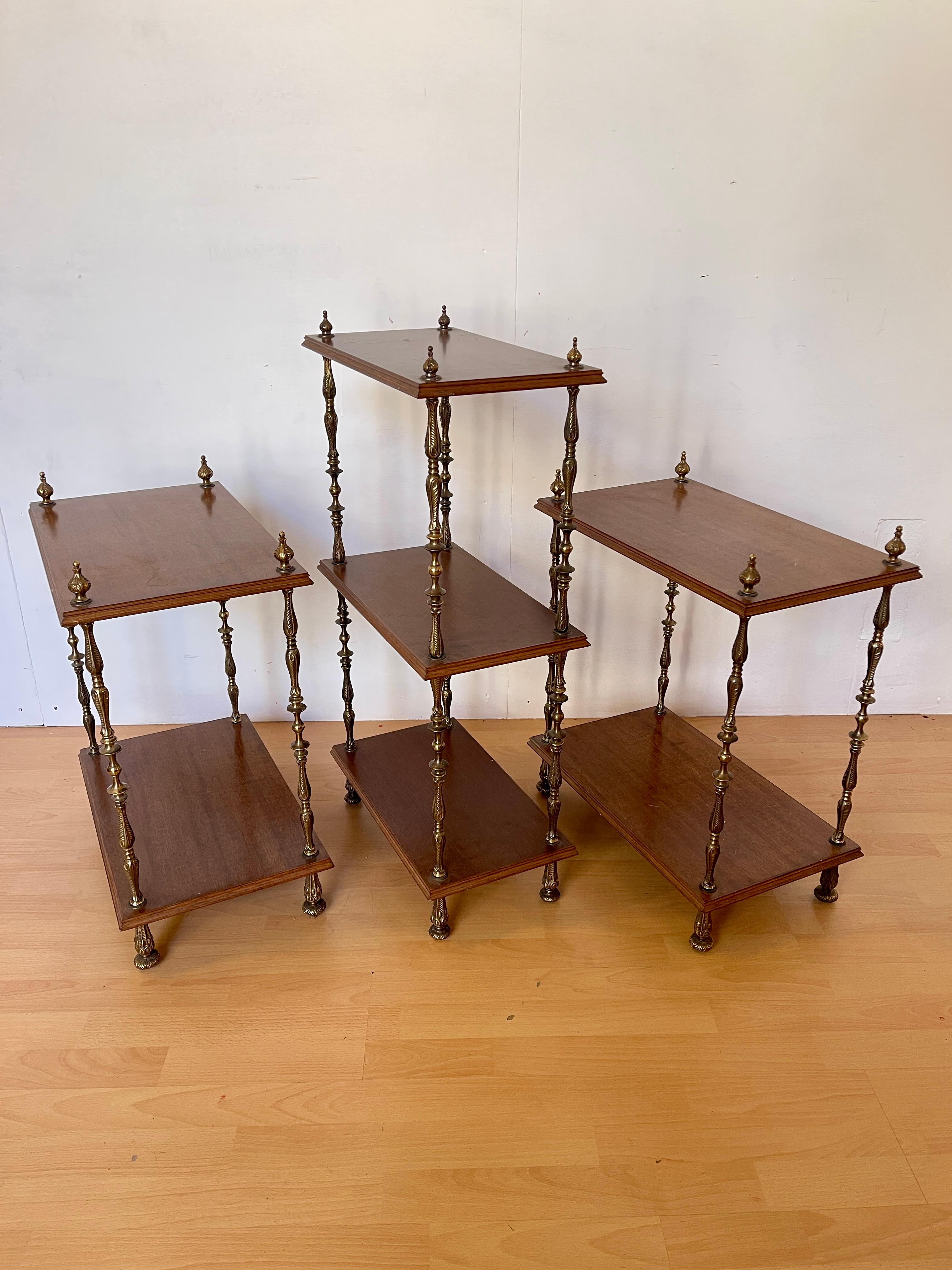 Set di librerie classiche italiane degli anni '50 in legno e bronzo For Sale 7