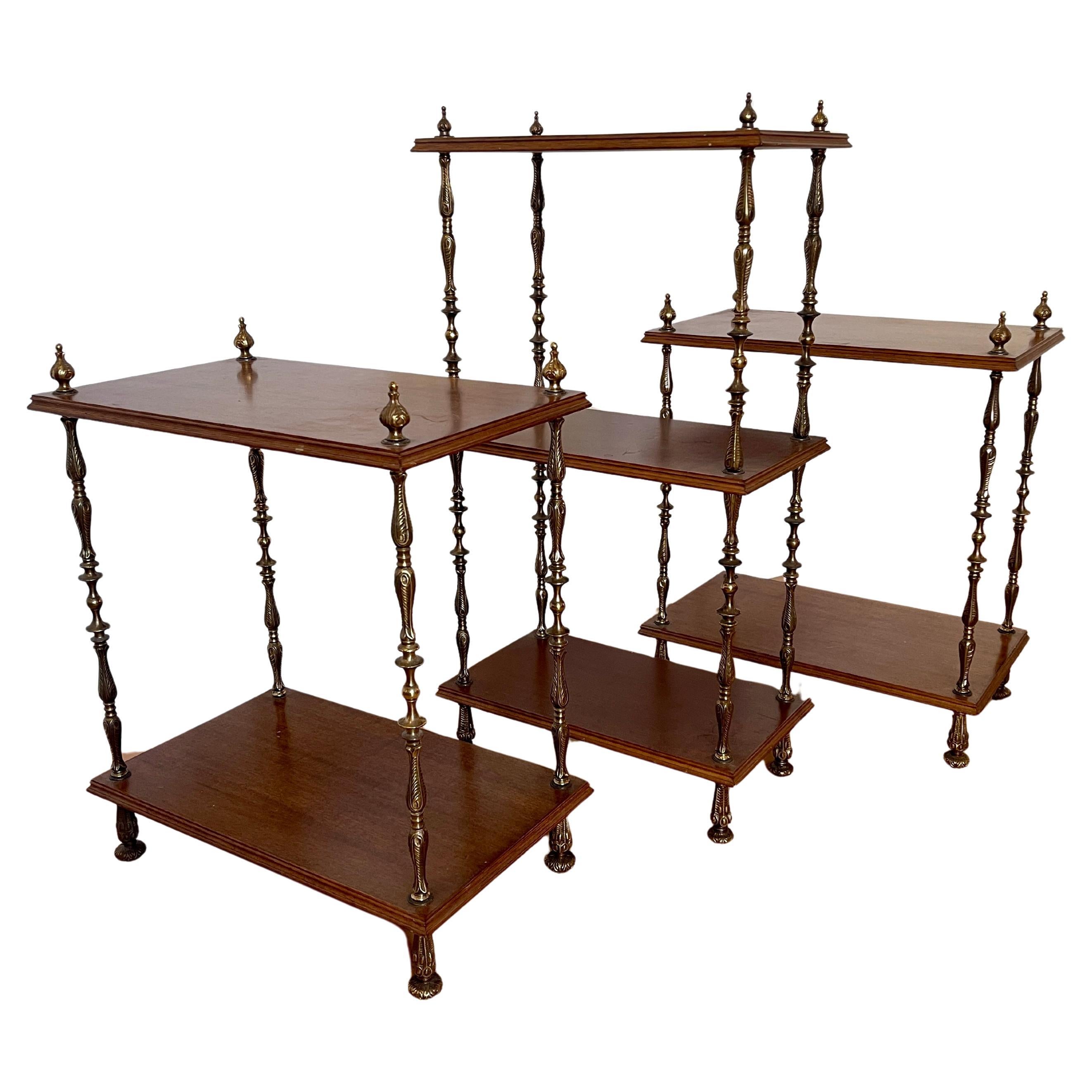 Set di librerie classiche italiane degli anni '50 in legno e bronzo For Sale