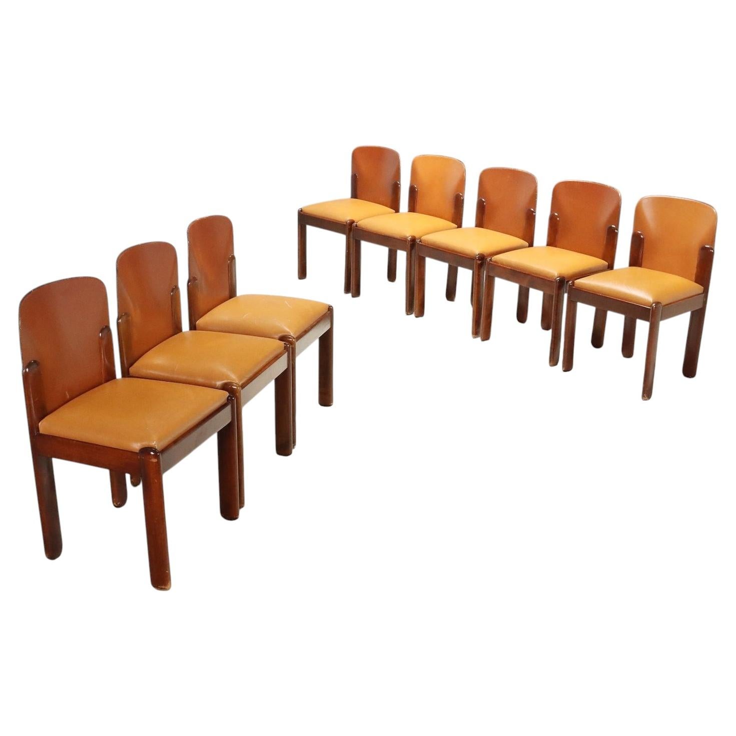 Set of eight chairs by Silvio Coppola for Bernini from the 1960s, with leather seats. For Sale