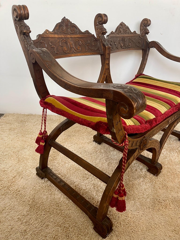 19th century florence savonarola style wooden armchair and sofa