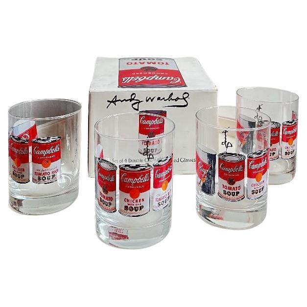 Ensemble de quatre verres de la série Campbell's d'Andy Warhol, produit par Block