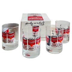 Set of four glasses from Andy Warhol's Campbell's Series produced by Block
