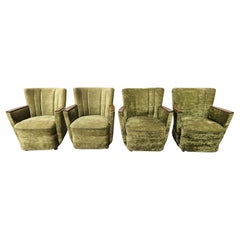 Vintage Set of four 1950s green fabric cocktail chairs with casters