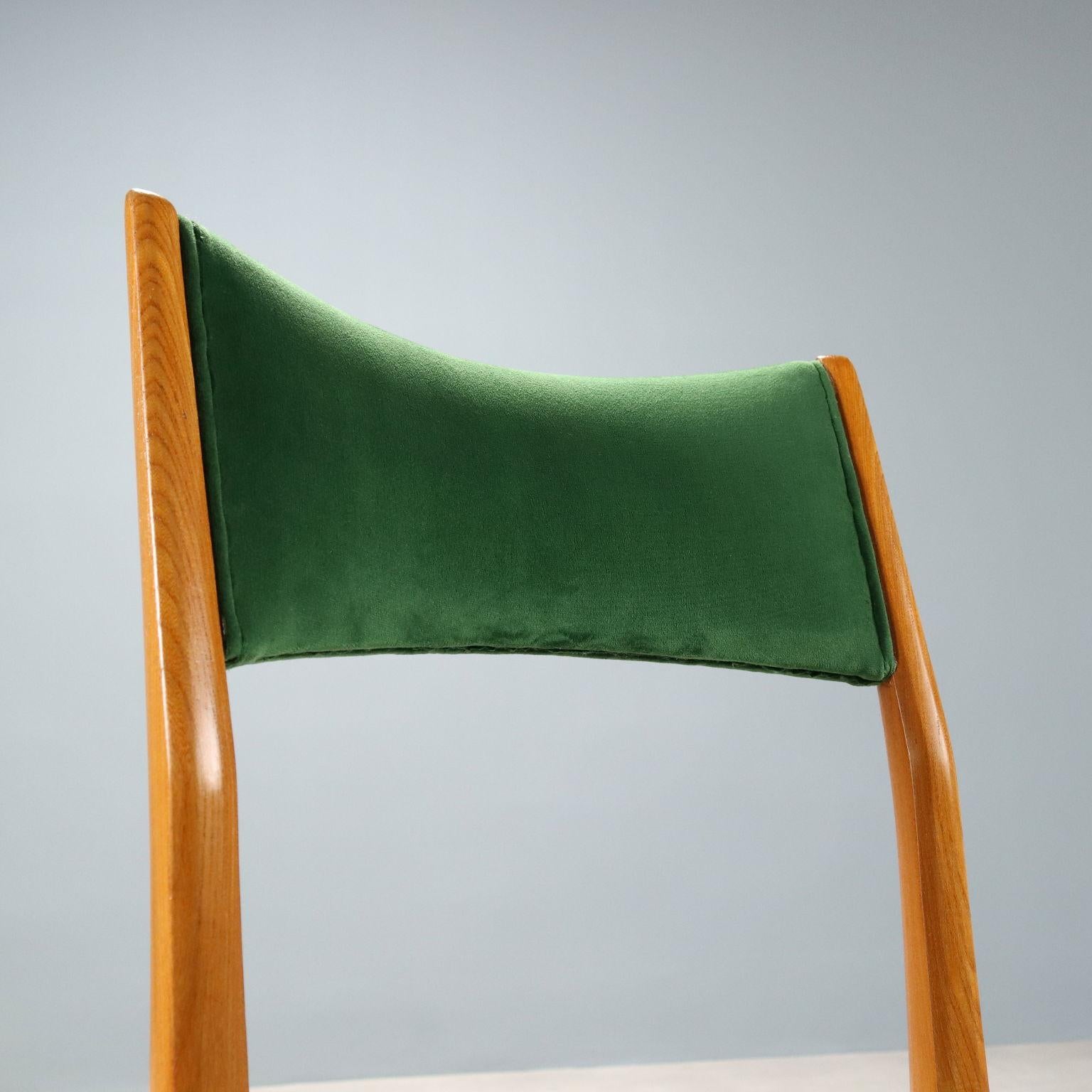Italian Set di quattro Sedie anni '60 in tesuto verde in vendita