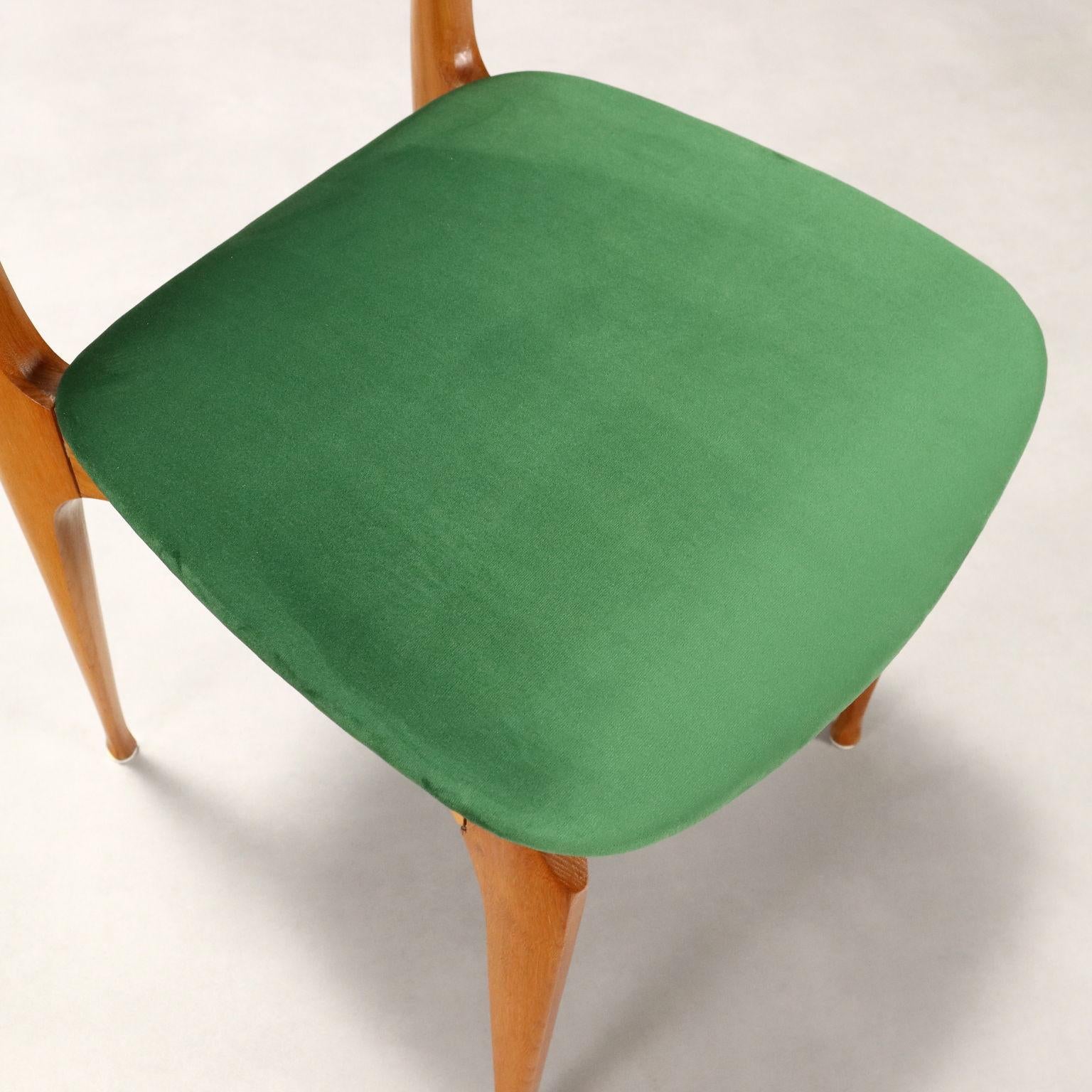 Set di quattro Sedie anni '60 in tesuto verde In condizioni ottime in vendita a Milano, IT
