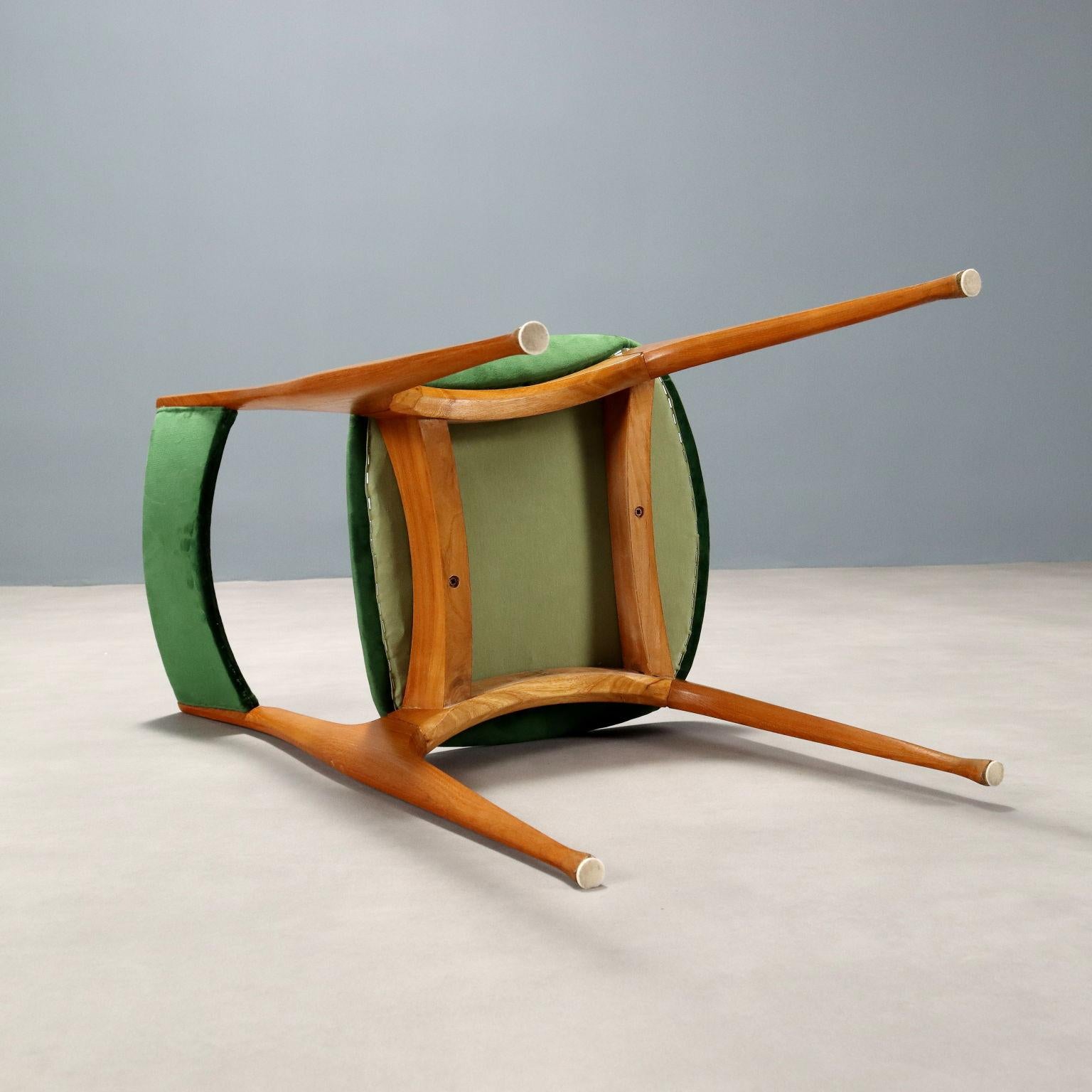 Set di quattro Sedie anni '60 in tesuto verde in vendita 1
