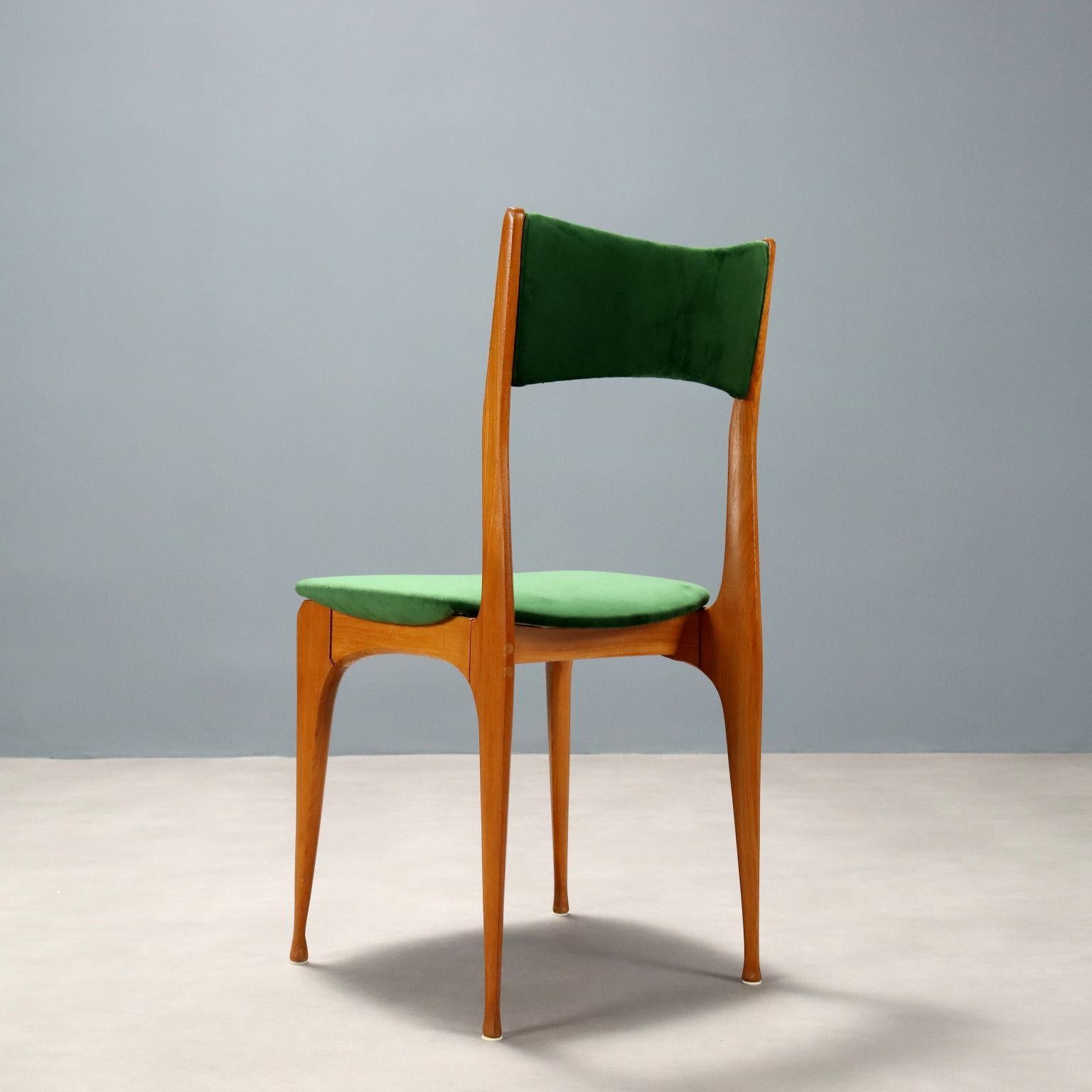 Set di quattro Sedie anni '60 in tesuto verde in vendita 2