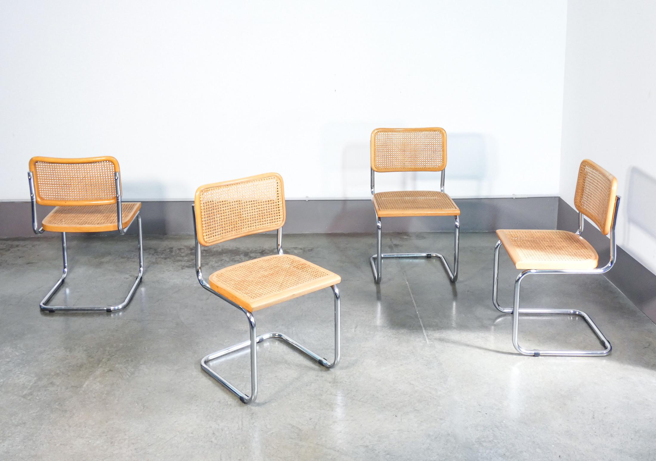 Set of four chairs
CESCA B32
design Marcel BREUER.

ORIGIN
Italy

PERIOD
1970s

DESIGNER
Marcel BREUER

MODEL
CESCA B32
In 1928 Marcel Breuer designed the B 32 chair, which was later named Cesca after the author's adopted daughter Francesca. The