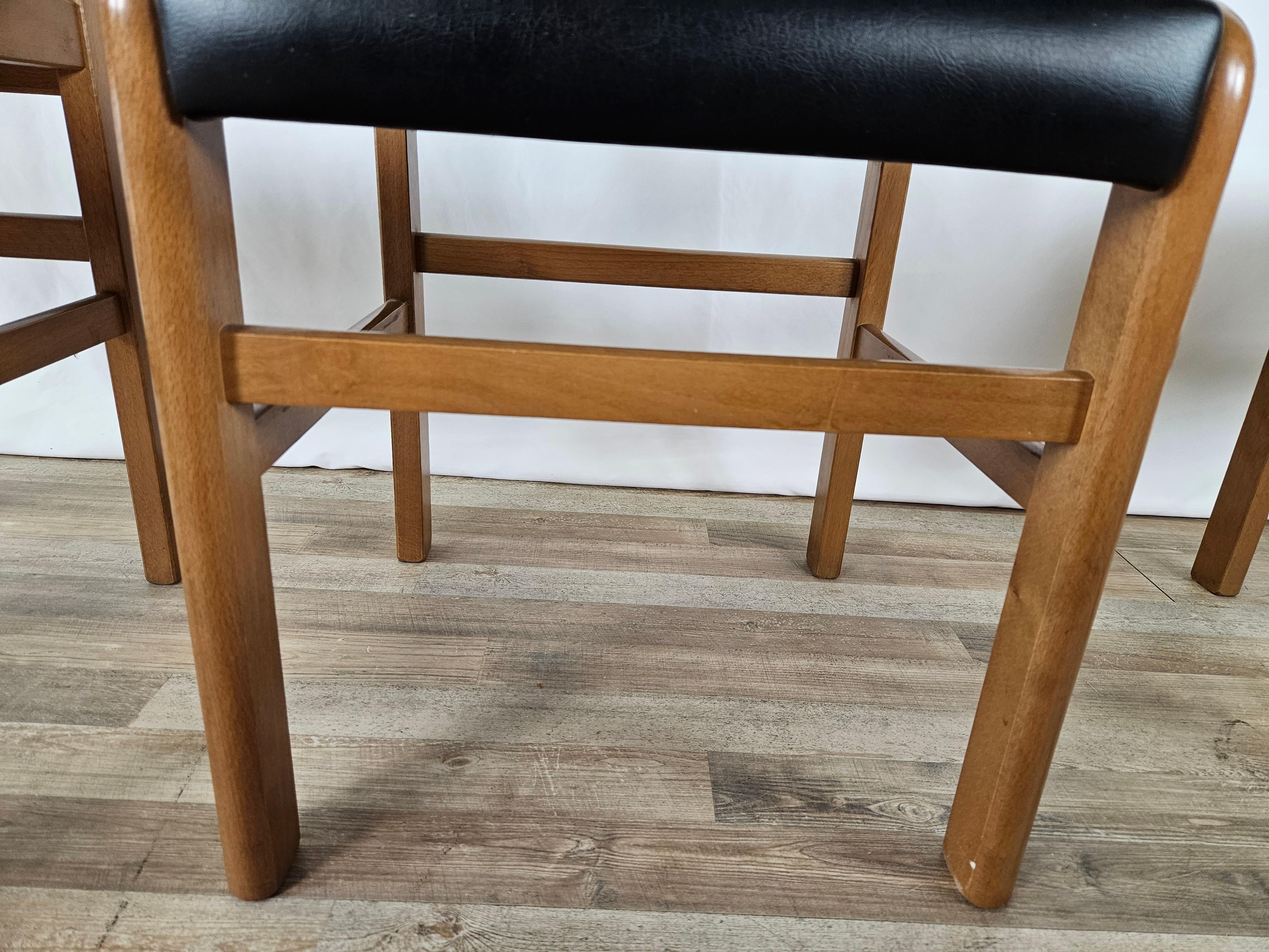 Set of four beech and leather chairs For Sale 10