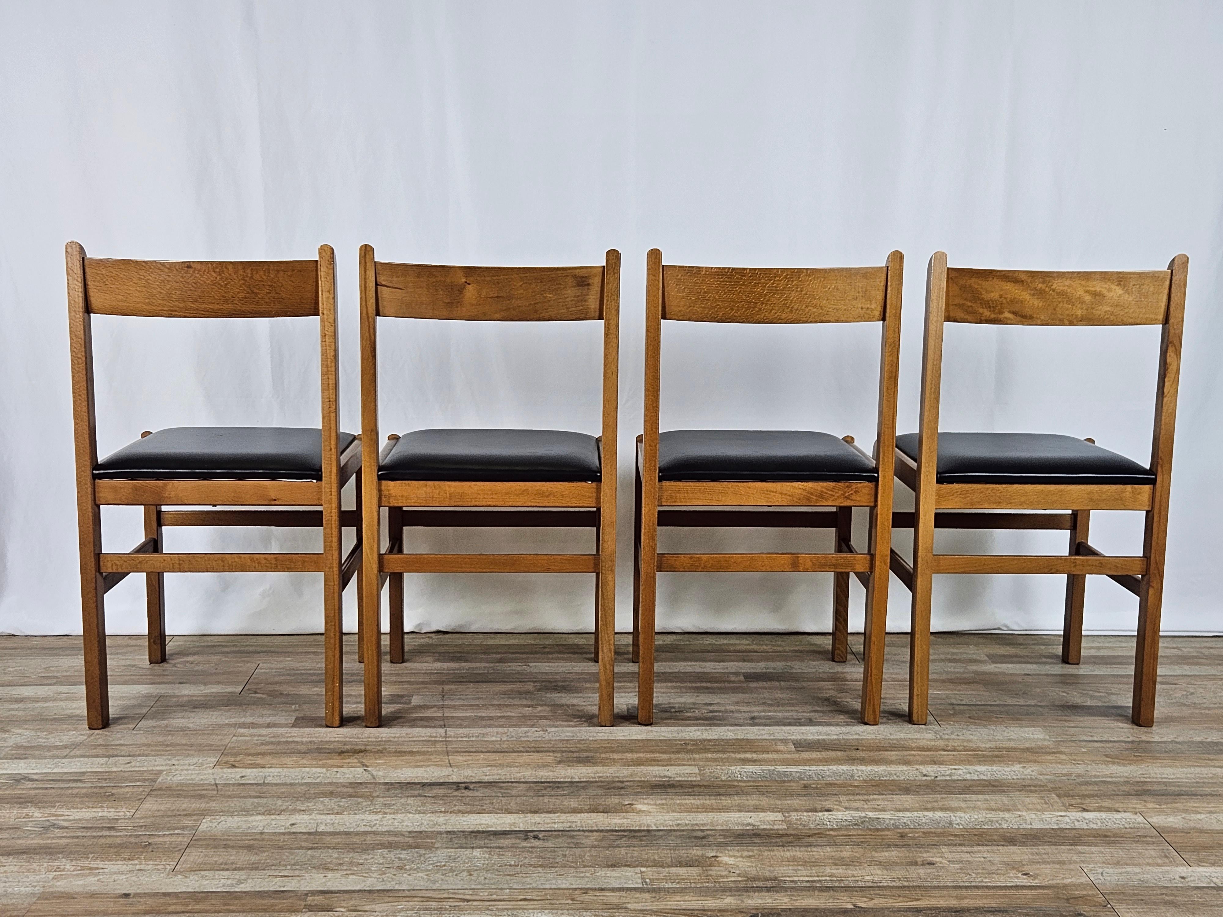 Italian Set of four beech and leather chairs For Sale