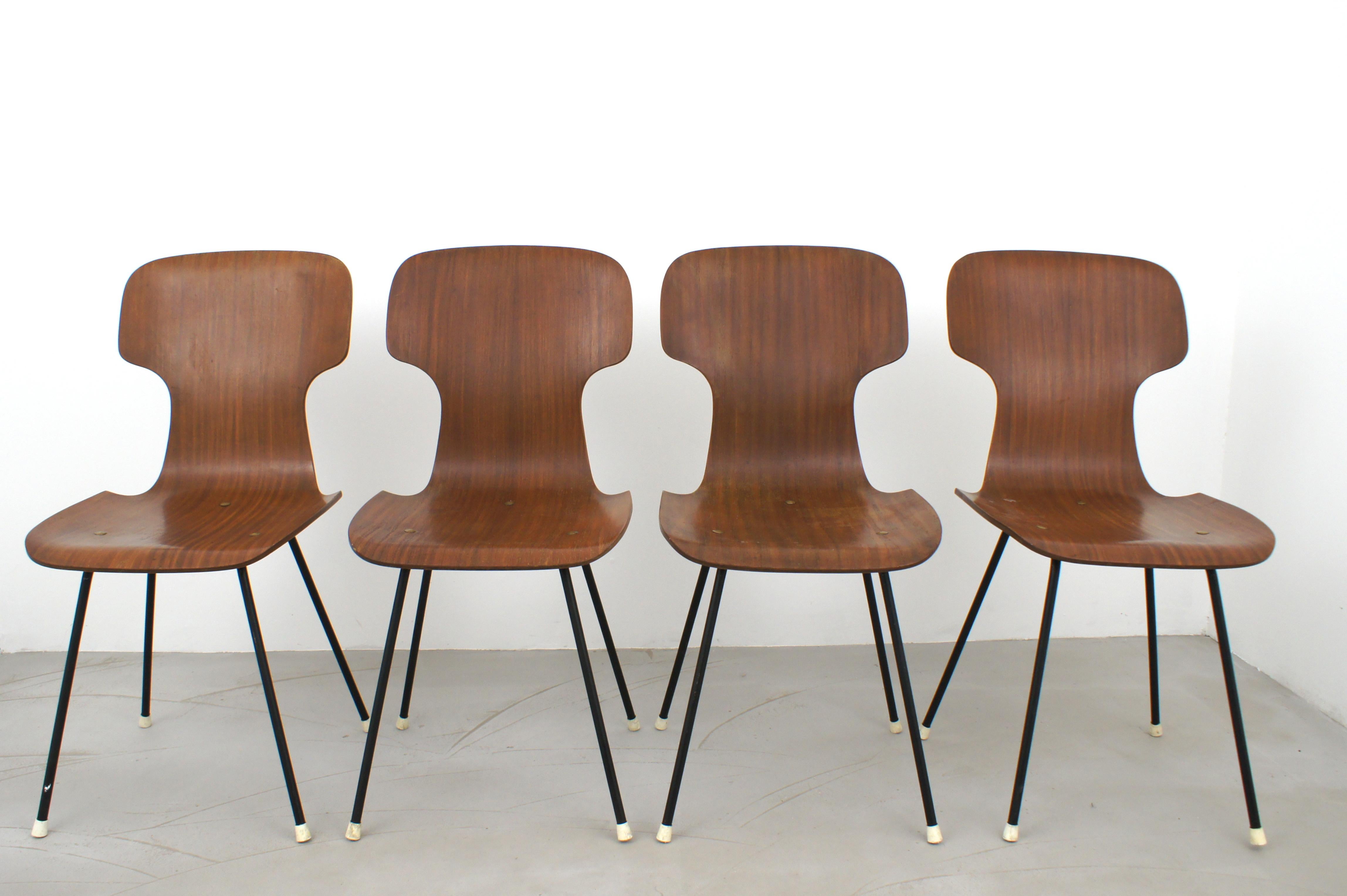 Set of four 1960s Italian bentwood chairs in the style of Carlo Ratti In Good Condition For Sale In Genova, IT