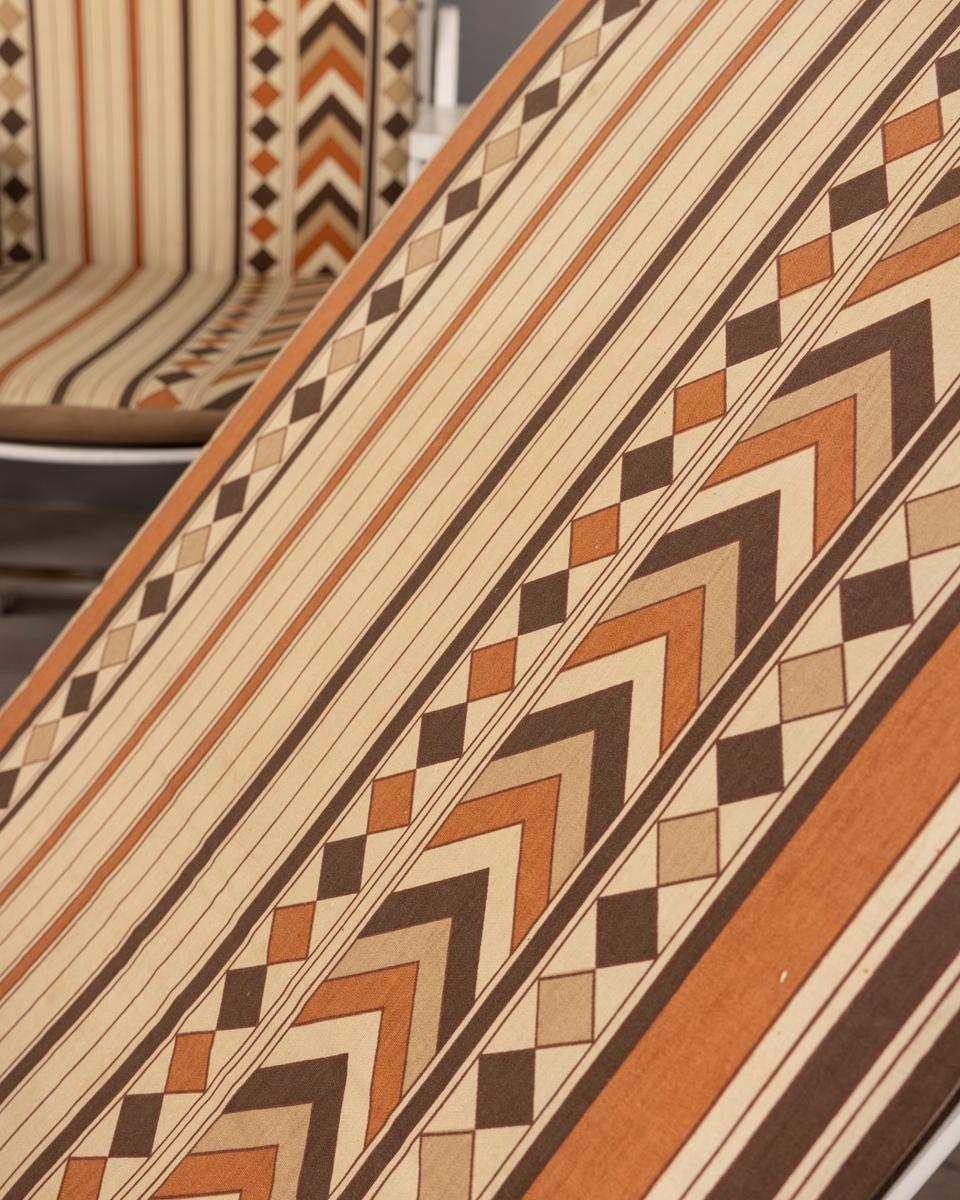 Italian Vintage 1970s fabric deck chair and trolley set by Clara Agnelli for Reguitti For Sale