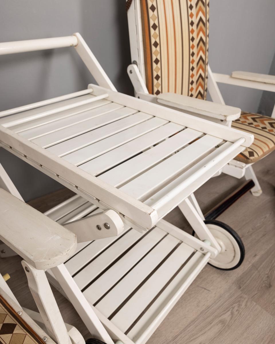 Vintage 1970s fabric deck chair and trolley set by Clara Agnelli for Reguitti In Good Condition For Sale In None, IT