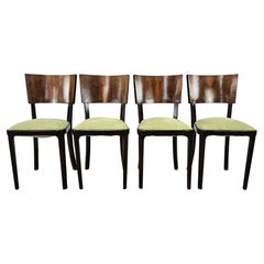 Set di sedie Art Decò anni '40 per sala da pranzo in noce rivestite in verde