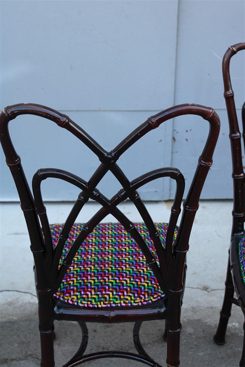 Set of Wooden Chairs carved in Bamboo fabric Missoni Italia 1960s For Sale 3
