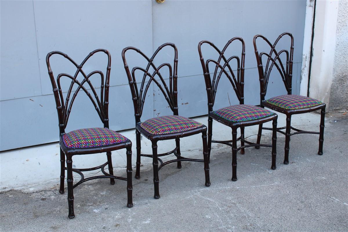 Set of Wooden Chairs carved in Bamboo fabric Missoni Italia 1960s For Sale 5