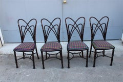 Set of Wooden Chairs carved in Bamboo fabric Missoni Italia 1960s