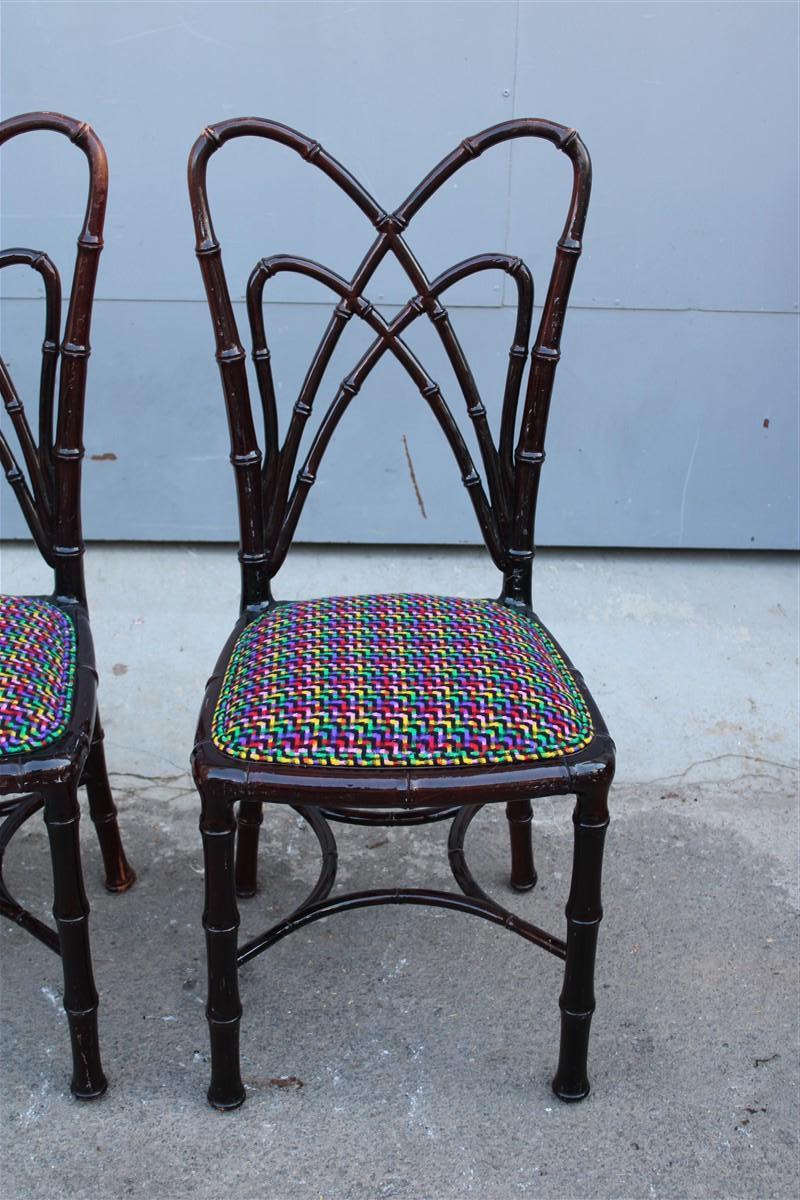 Mid-Century Modern Set of Wooden Chairs carved in Bamboo fabric Missoni Italia 1960s For Sale