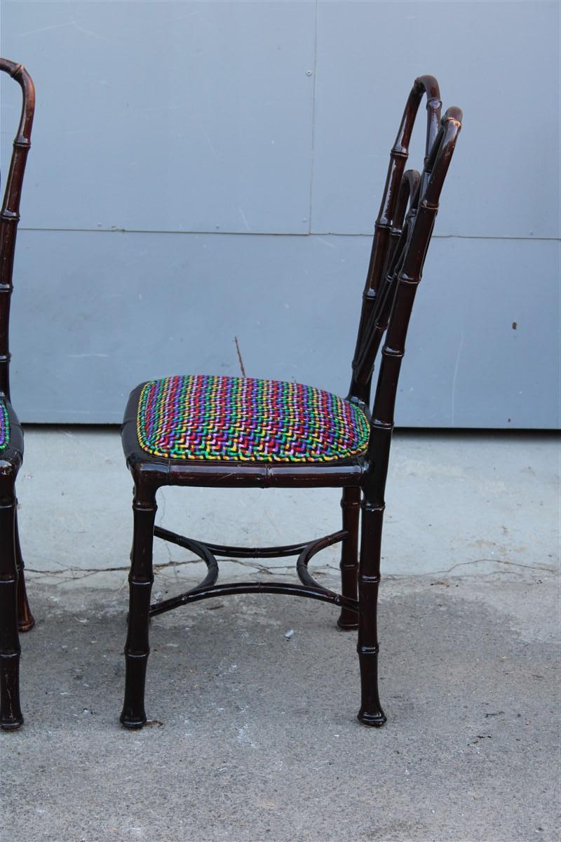 Fabric Set of Wooden Chairs carved in Bamboo fabric Missoni Italia 1960s For Sale