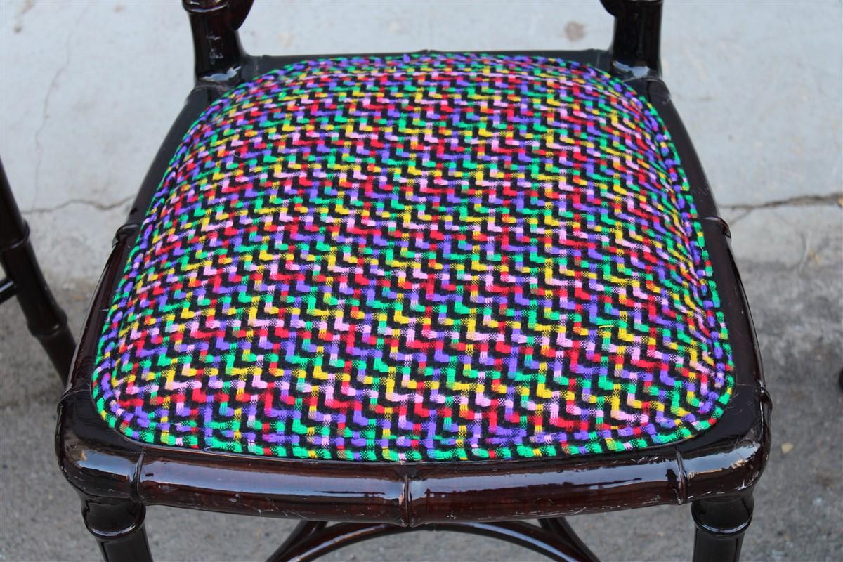 Set of Wooden Chairs carved in Bamboo fabric Missoni Italia 1960s For Sale 1