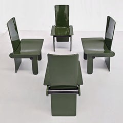 Set di sedie laccate verde inglese Carlo Scarpa per Gavina italia design anni 70