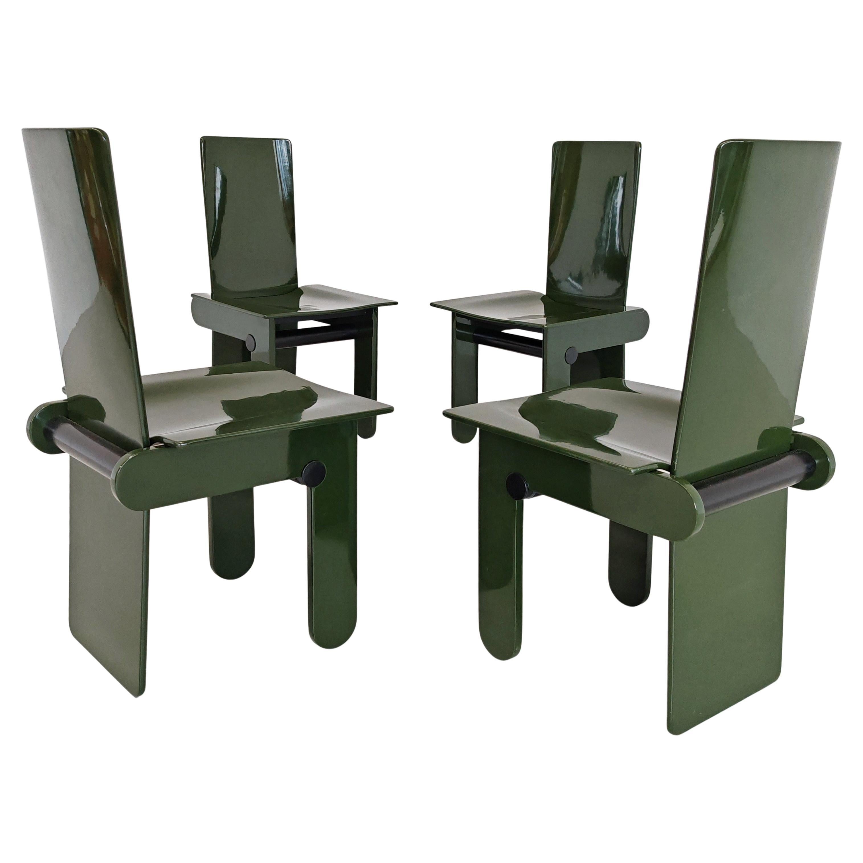 Set di sedie laccate verde inglese Carlo Scarpa per Gavina italia design anni 70 in vendita