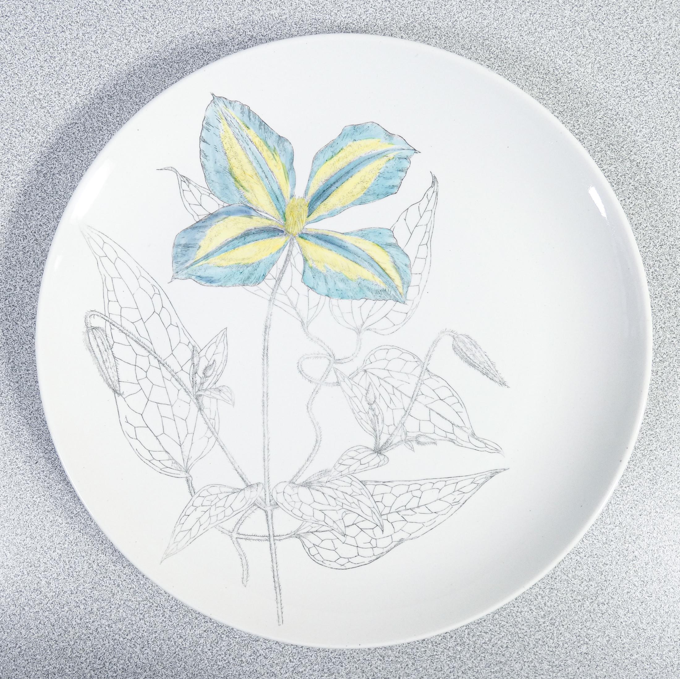 Juego de seis platos, diseño Piero FORNASETTI serie Clematitas. Milán, años 50 en venta 5