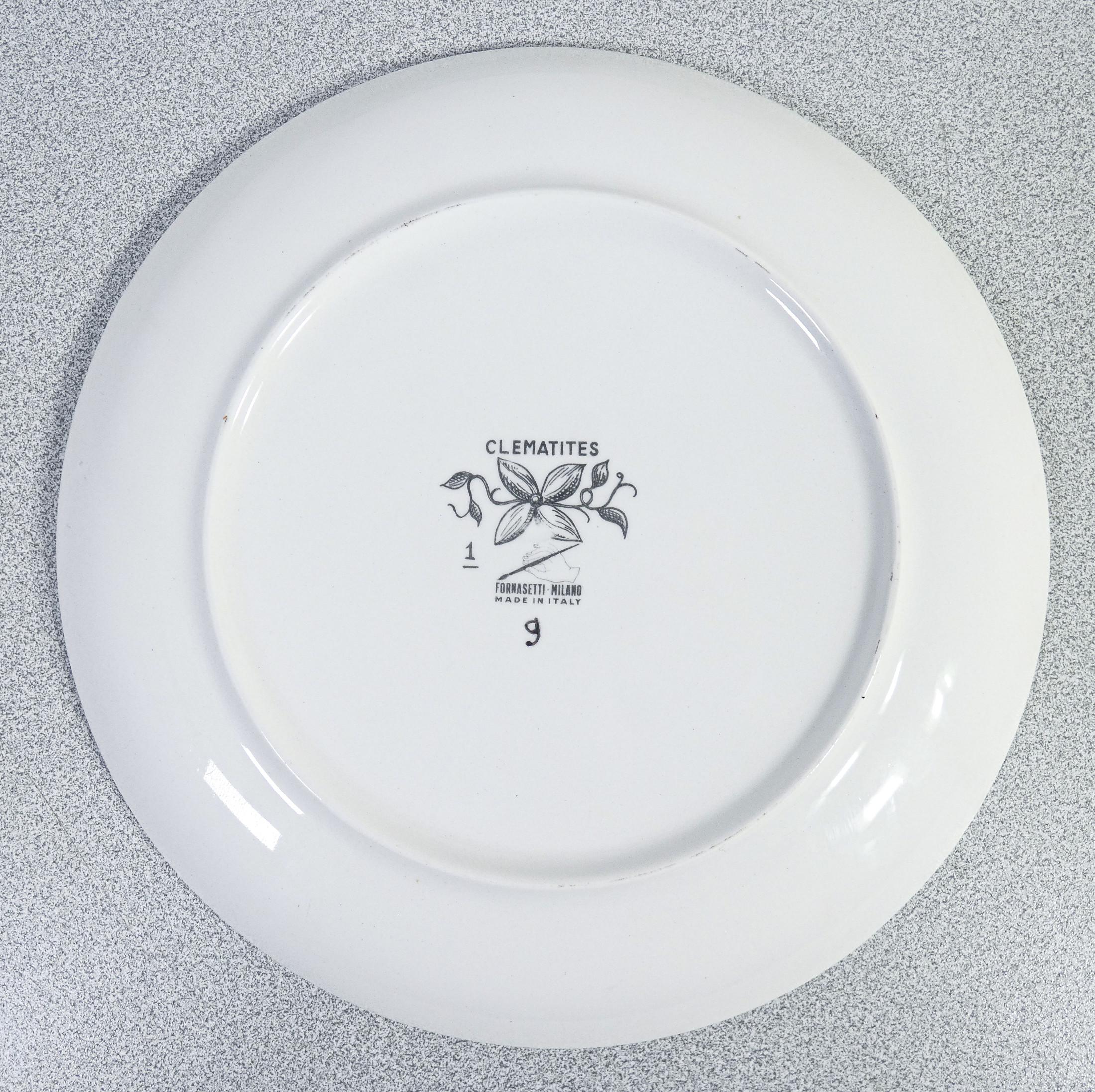 Juego de seis platos, diseño Piero FORNASETTI serie Clematitas. Milán, años 50 en venta 10