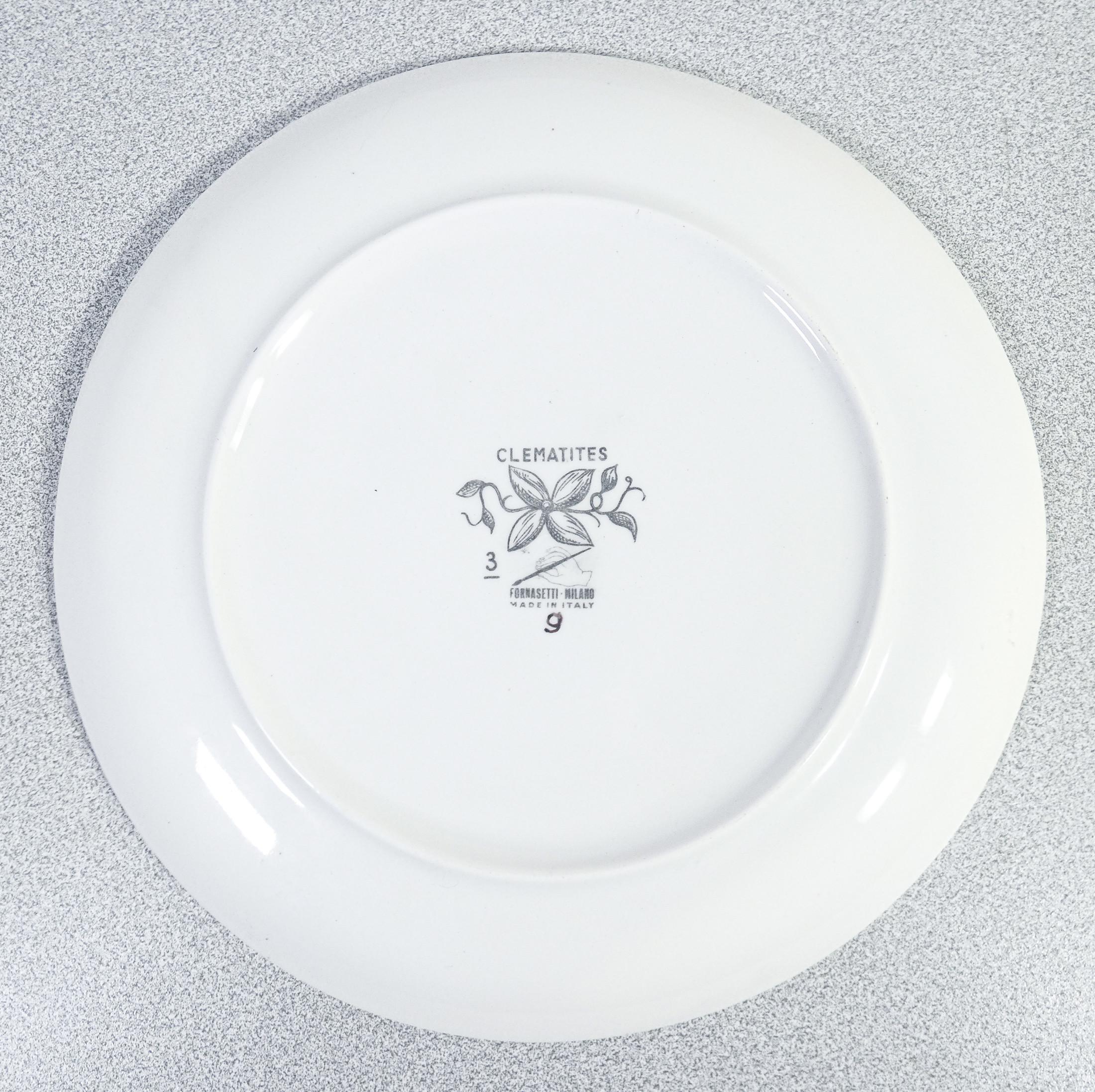 Juego de seis platos, diseño Piero FORNASETTI serie Clematitas. Milán, años 50 en venta 12